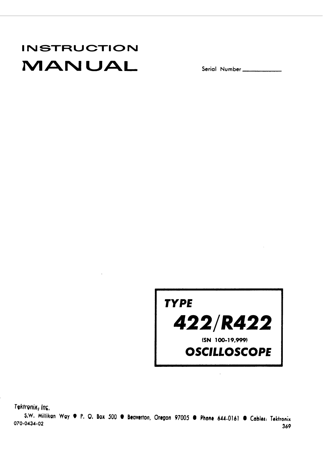 Tektronix 422, R422 Service manual