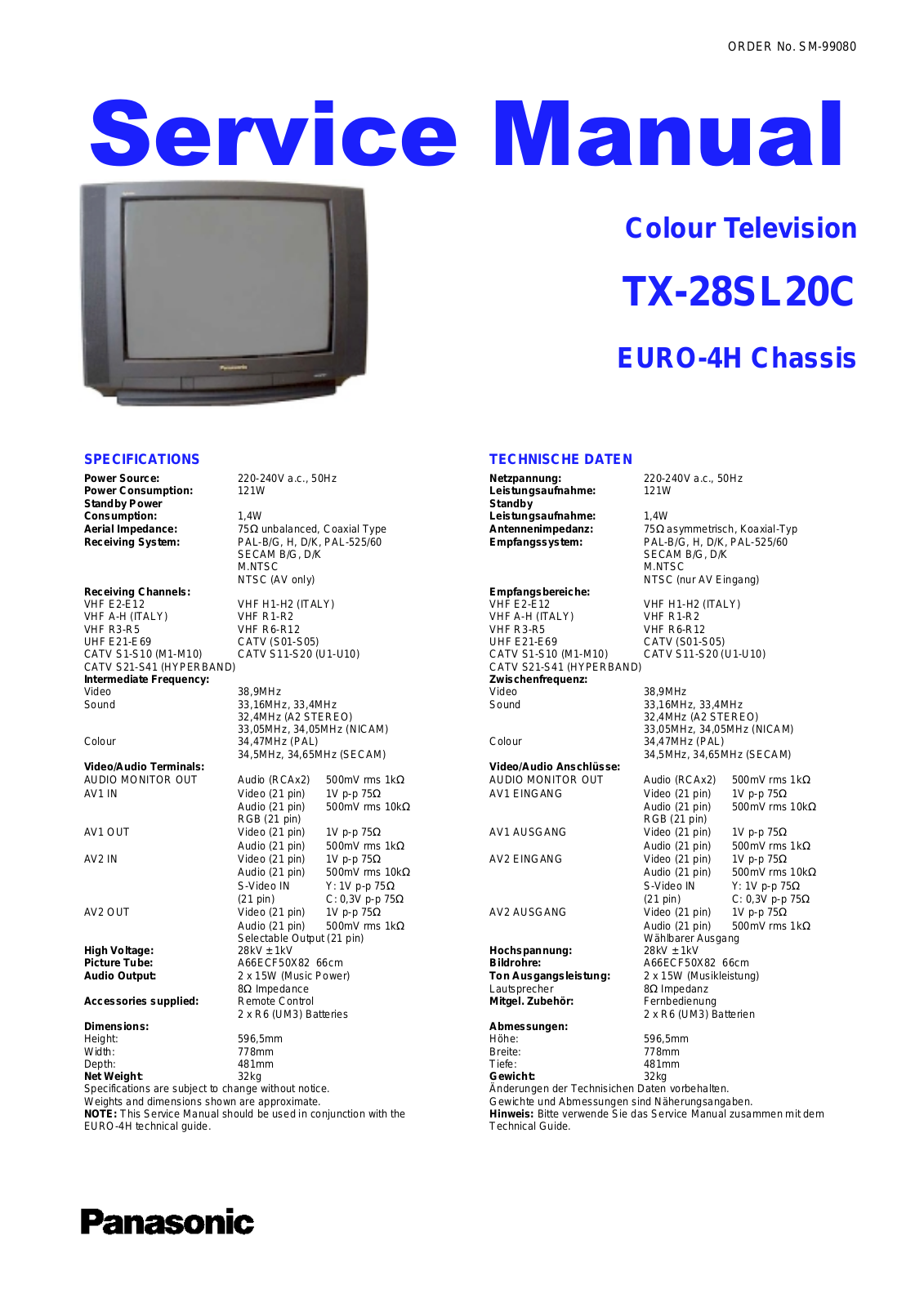 Panasonic TX-28SL20C Service Manual