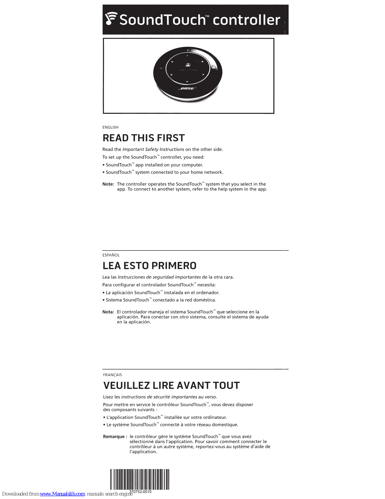 Bose SoundTouch Controller Quick Start Manual - ManualMachine.com