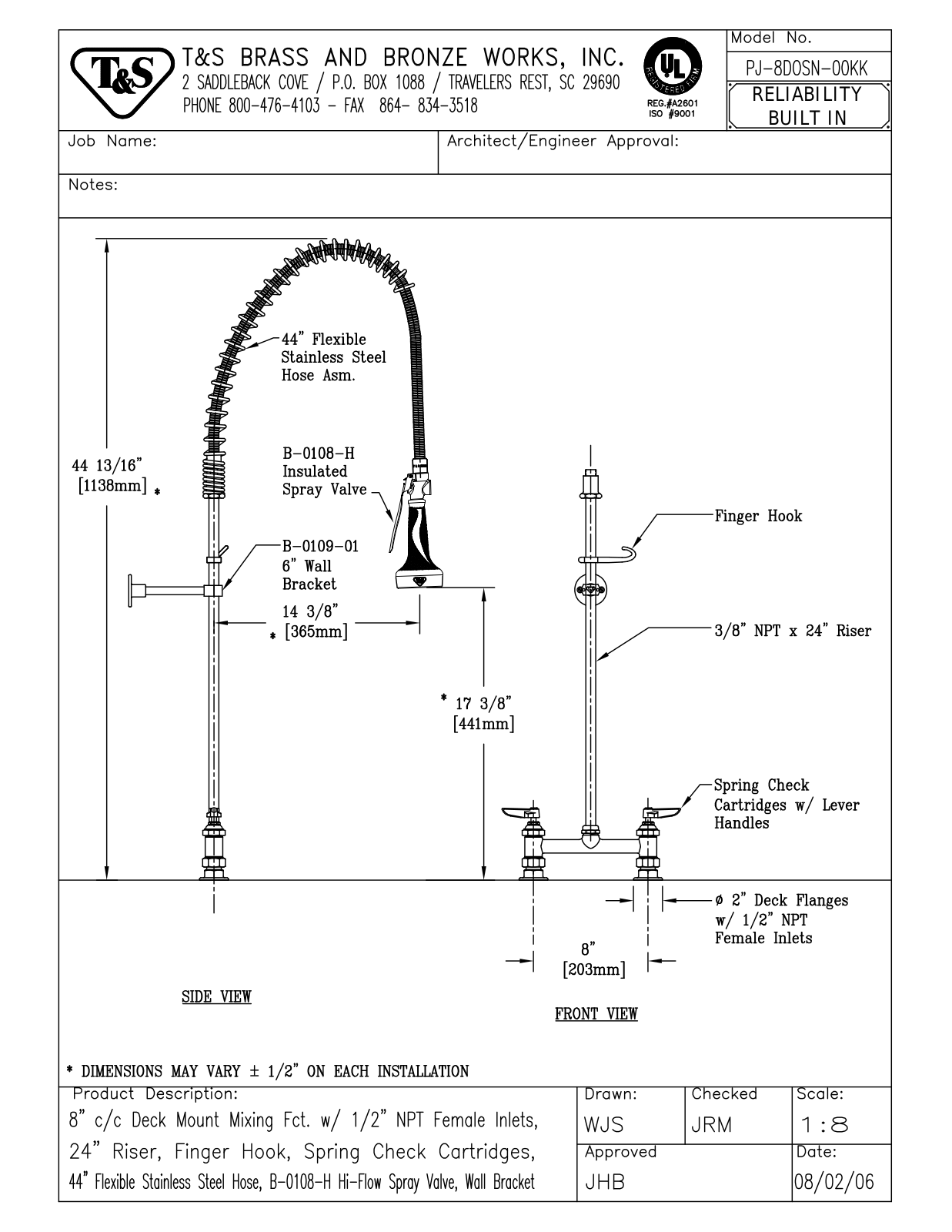 T&S Brass PJ-8DOSN-00KK User Manual