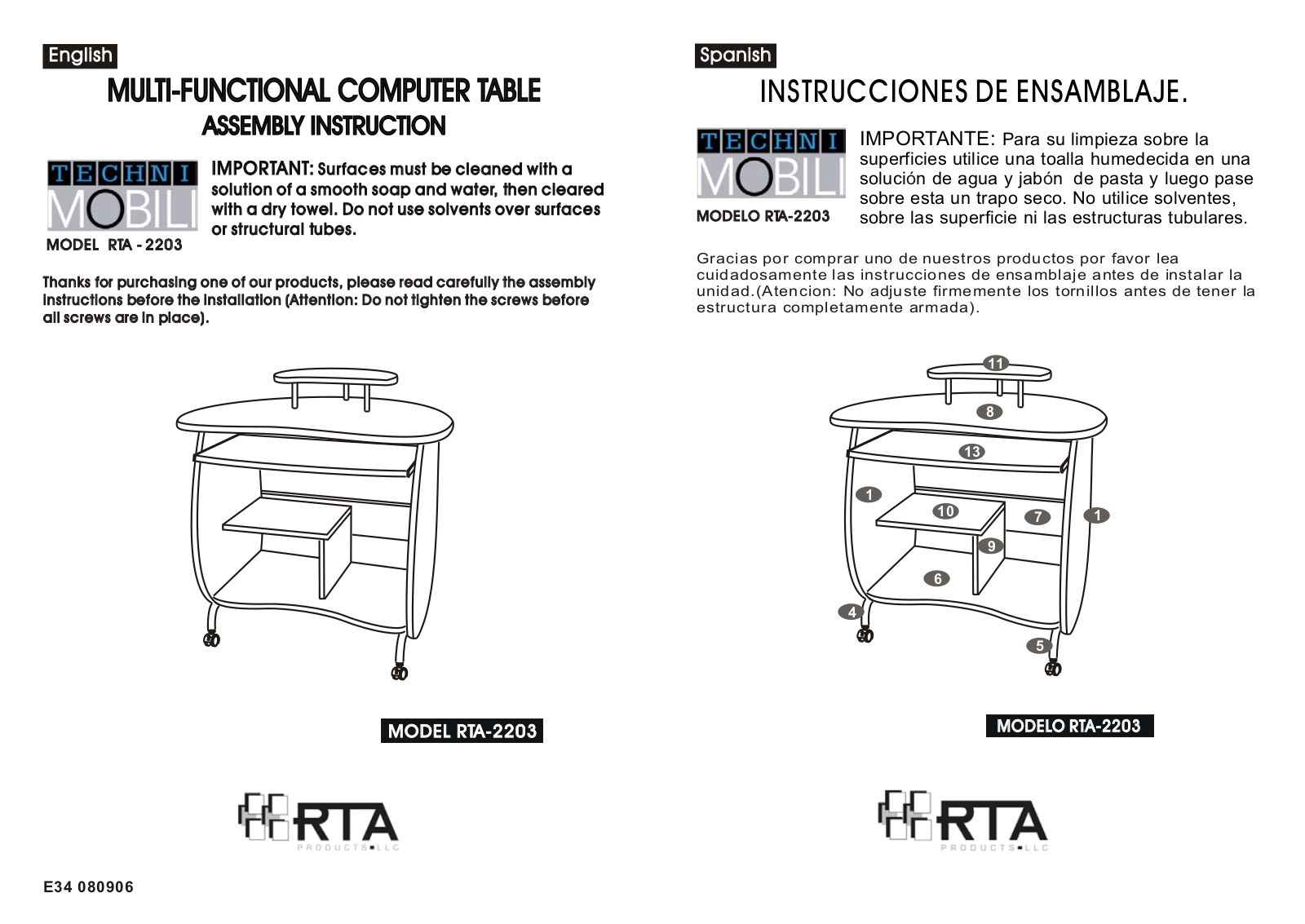 RTA Products RTA-Q203 User Manual