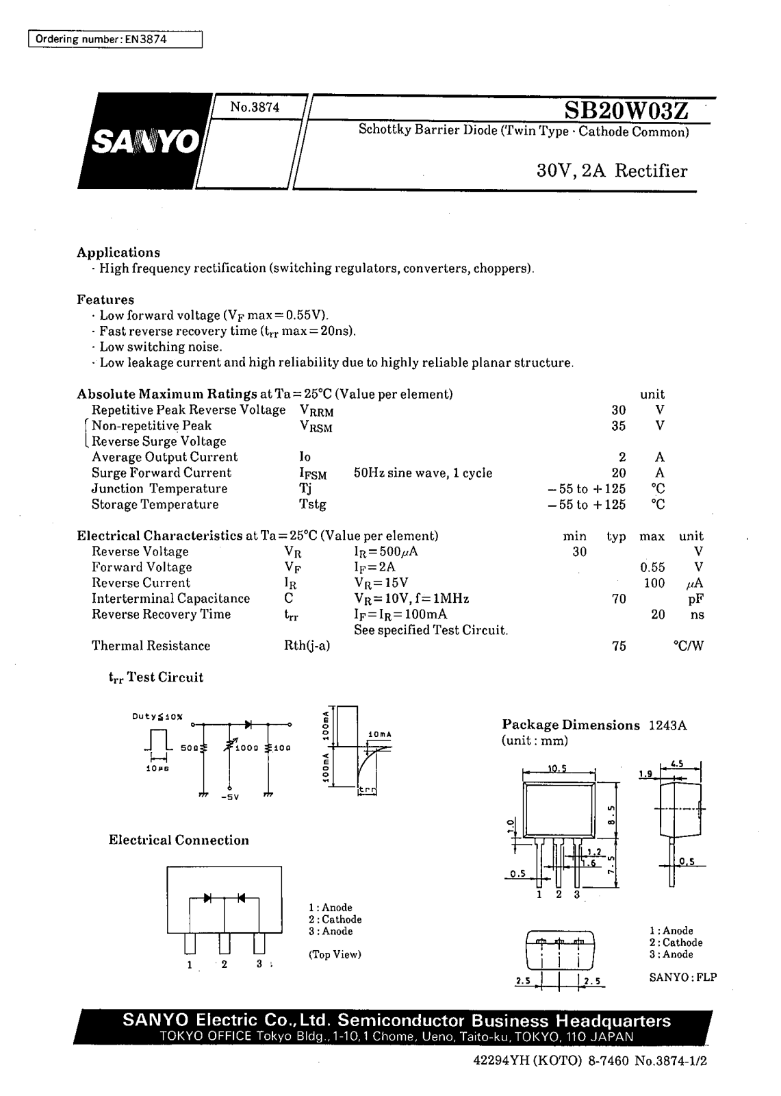 SANYO SB20W03Z Datasheet