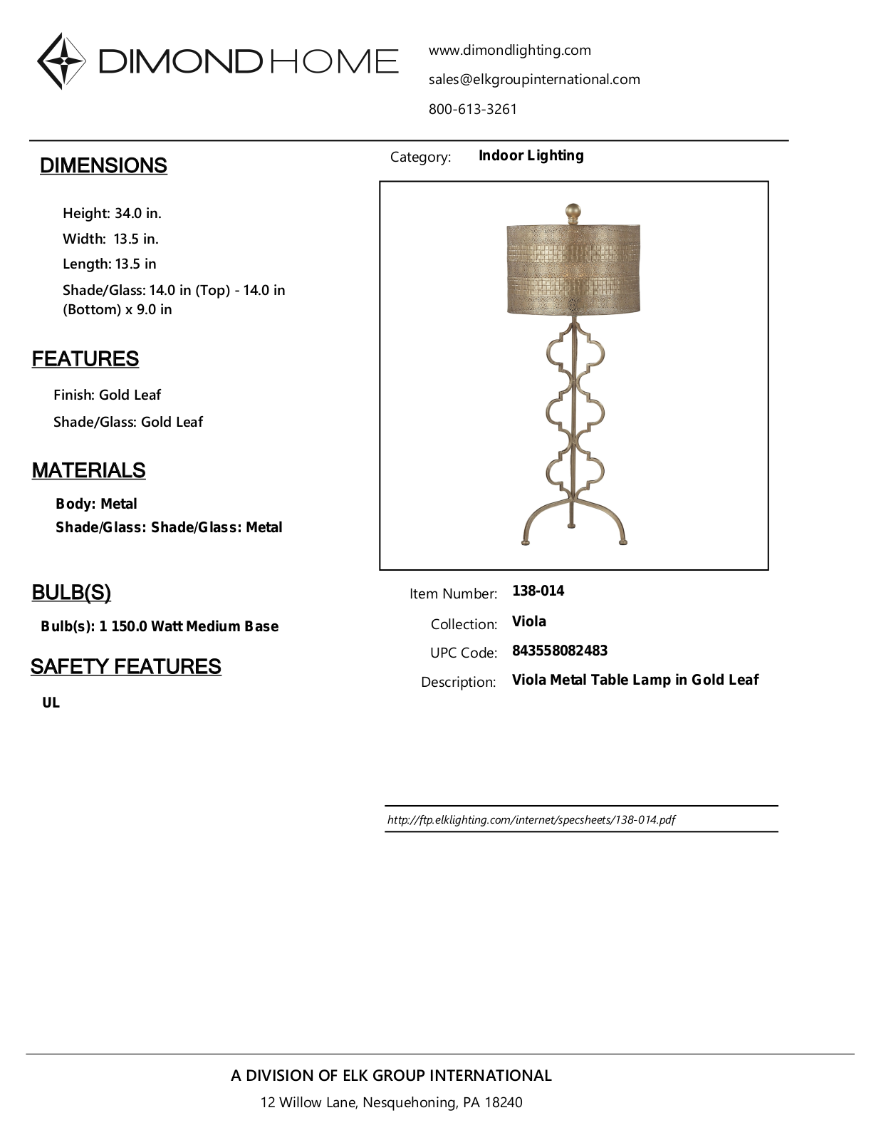 ELK Home 138014 User Manual