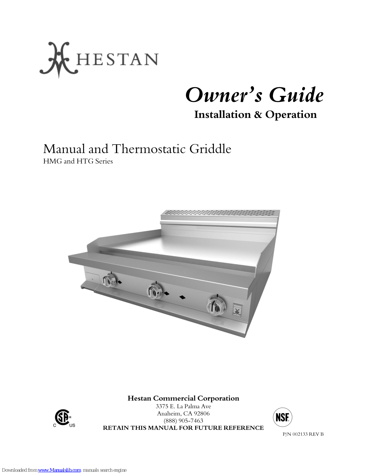 hestan HTG, HMG Owner's Manual