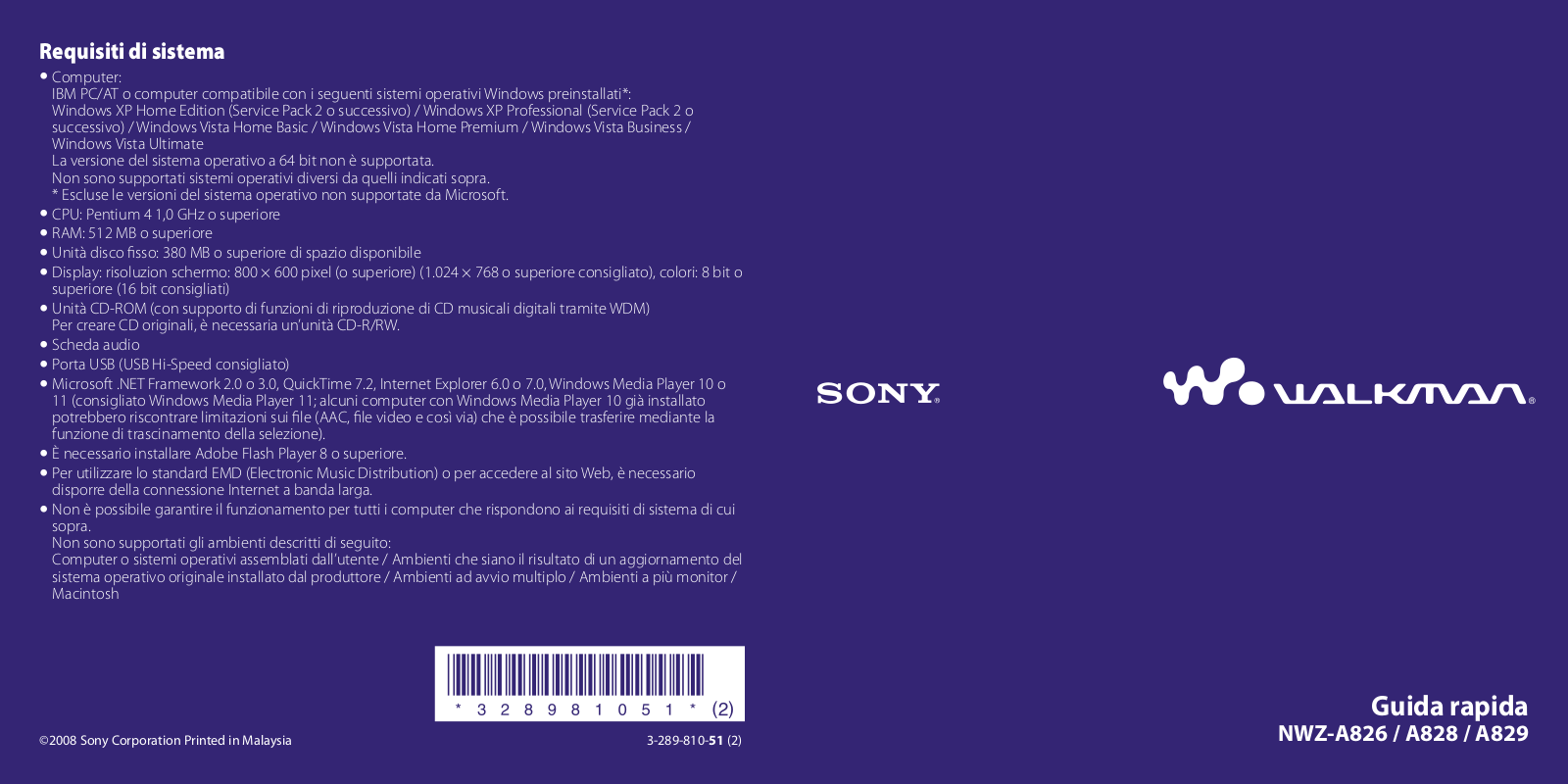 Sony NWZ-A826, NWZ-A829, NWZ-A828 User Manual