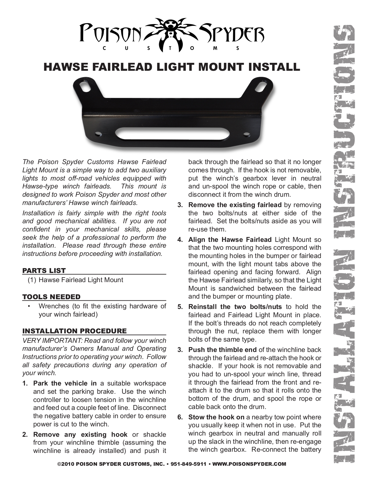 Poison Spyder HAWSE FAIRLEAD LIGHT MOUNT User Manual