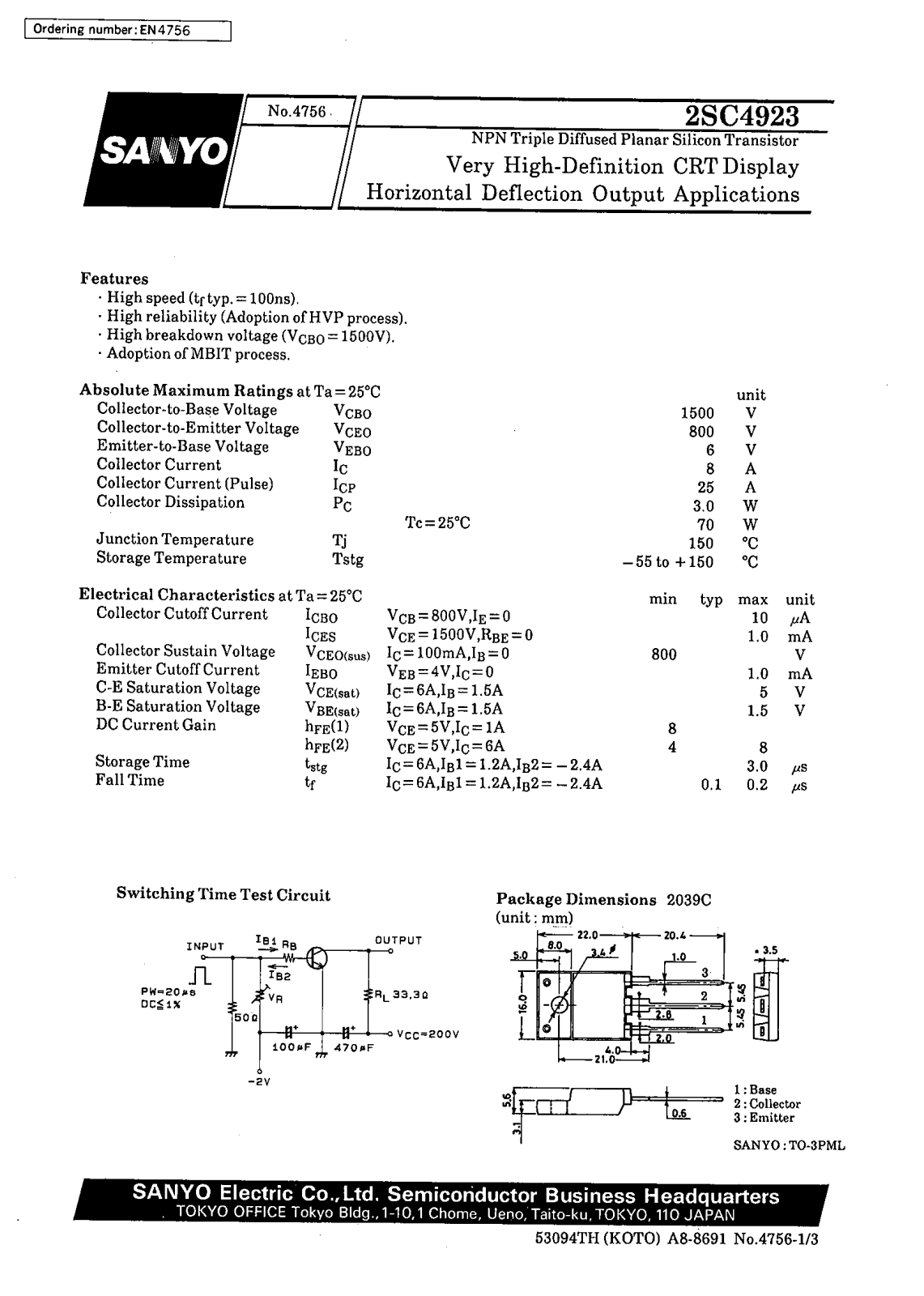 SANYO 2SC4923 Datasheet