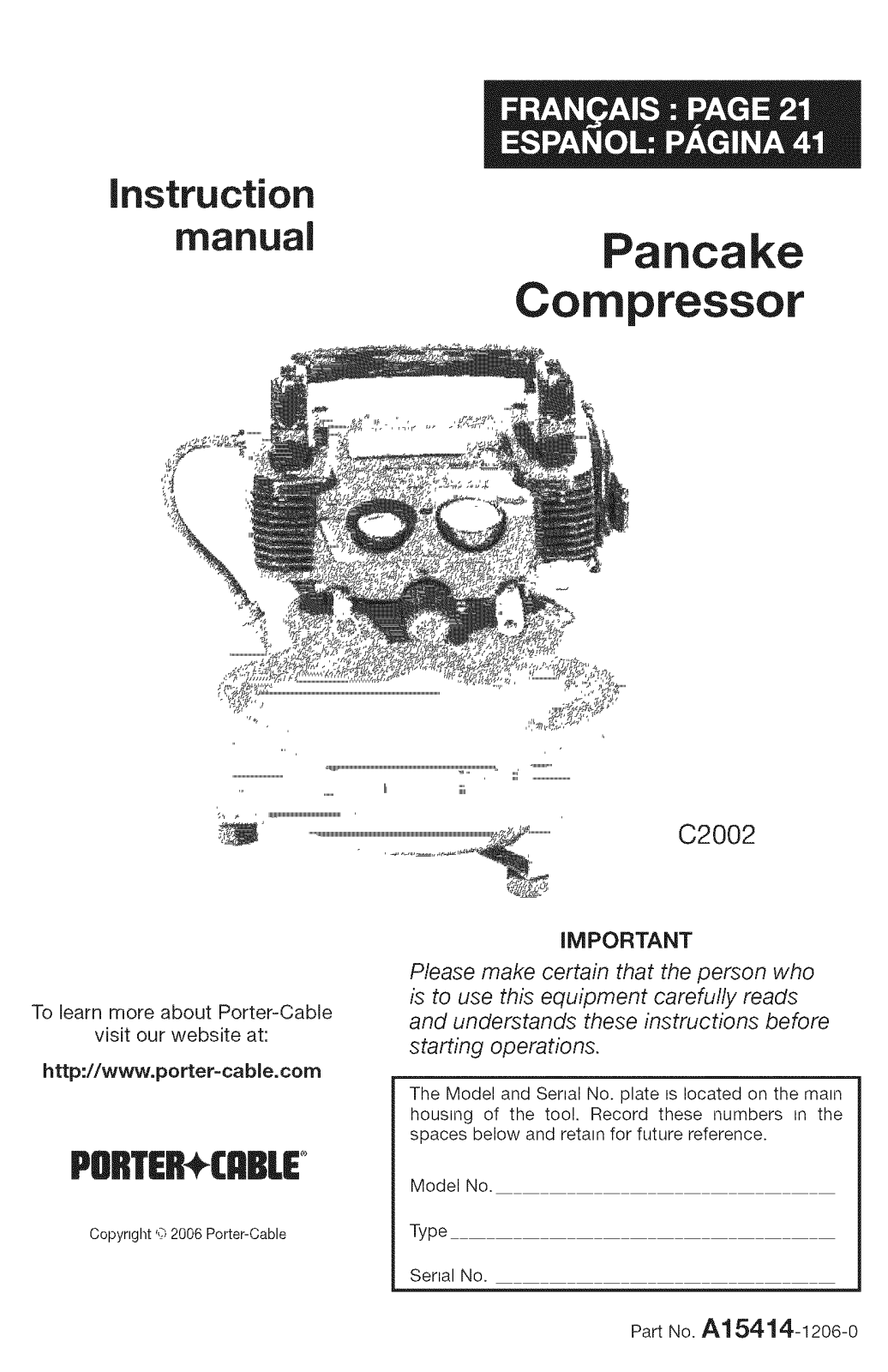 DeWalt C2002 TYPE 2, C2002 TYPE 0 Owner’s Manual