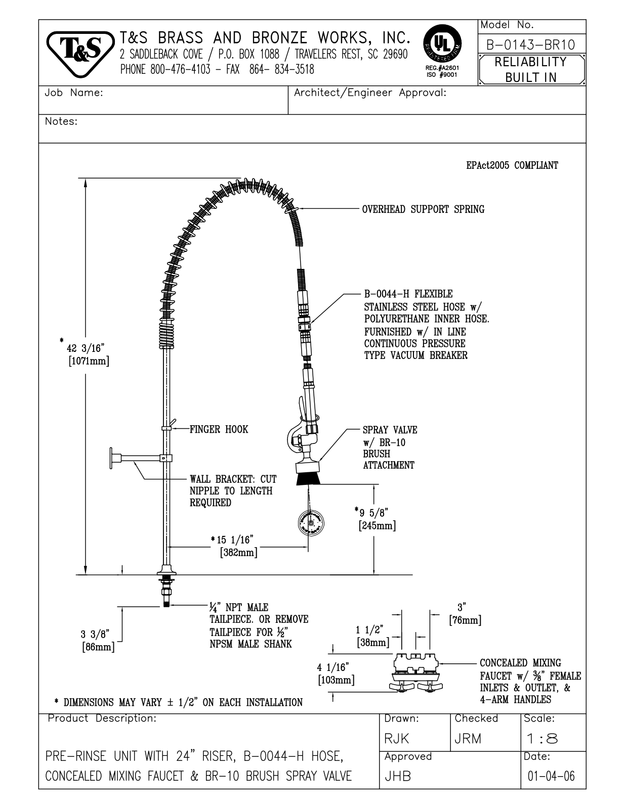 T&S Brass B-0143-BR10 User Manual