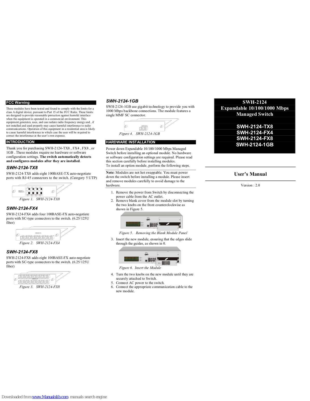 Orienta Data SWH-2124-TX8, SWH-2124-FX4, SWH-2124-1GB, SWH-2124-FX8 User Manual - ManualMachine.com