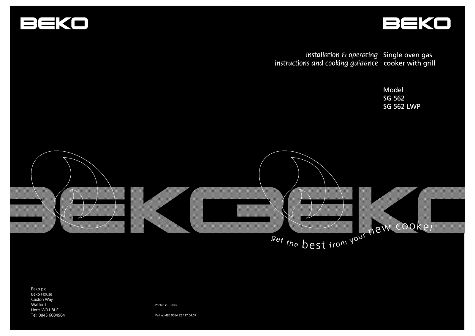 Beko SG562LWP, SG562 Owner's Manual
