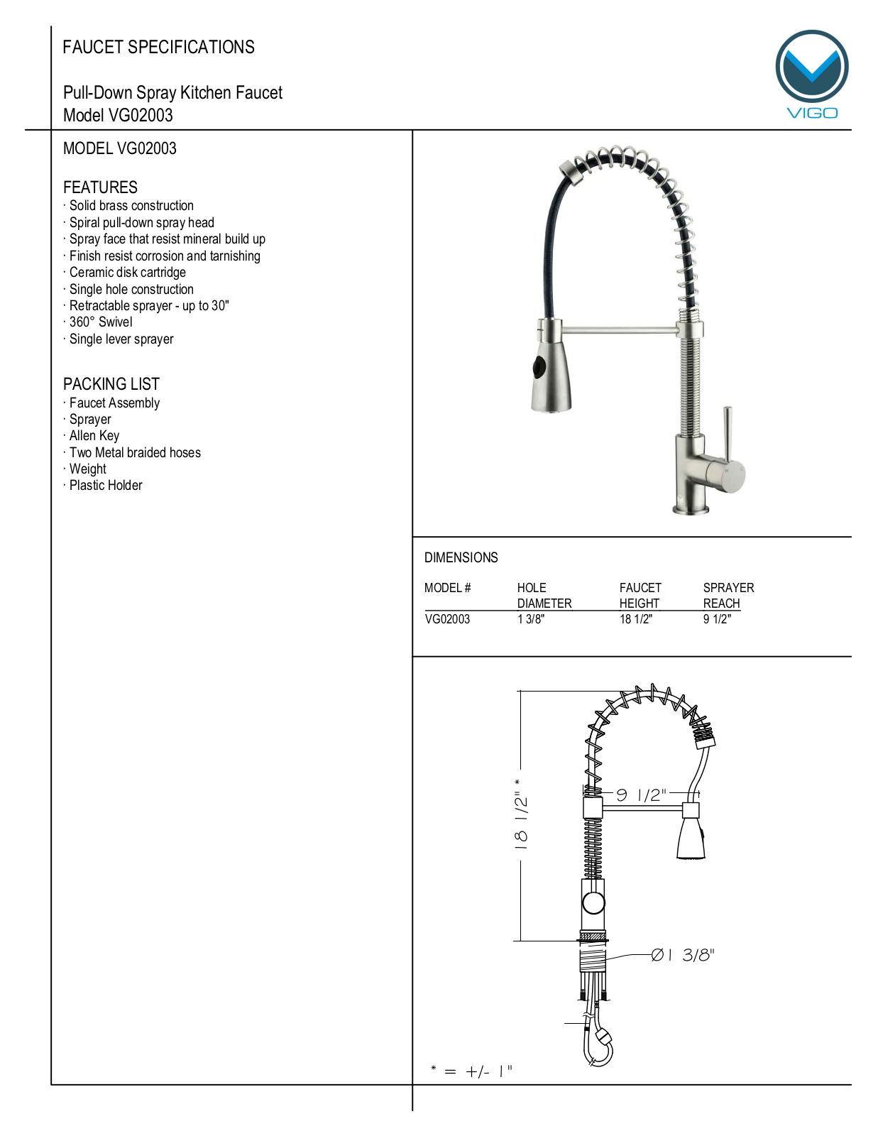 Vigo VG02003 User Manual