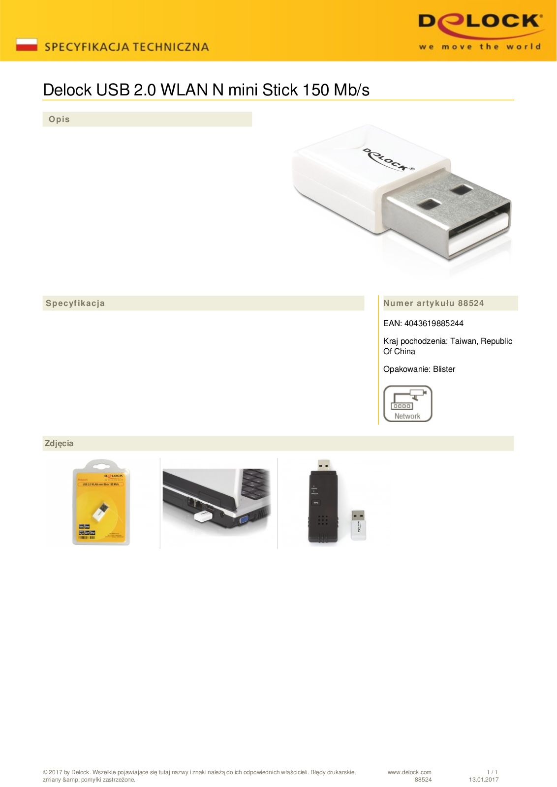 DeLOCK mini 150N, 2.4GHz WLAN, USB-A 2.0 [plug] User Manual