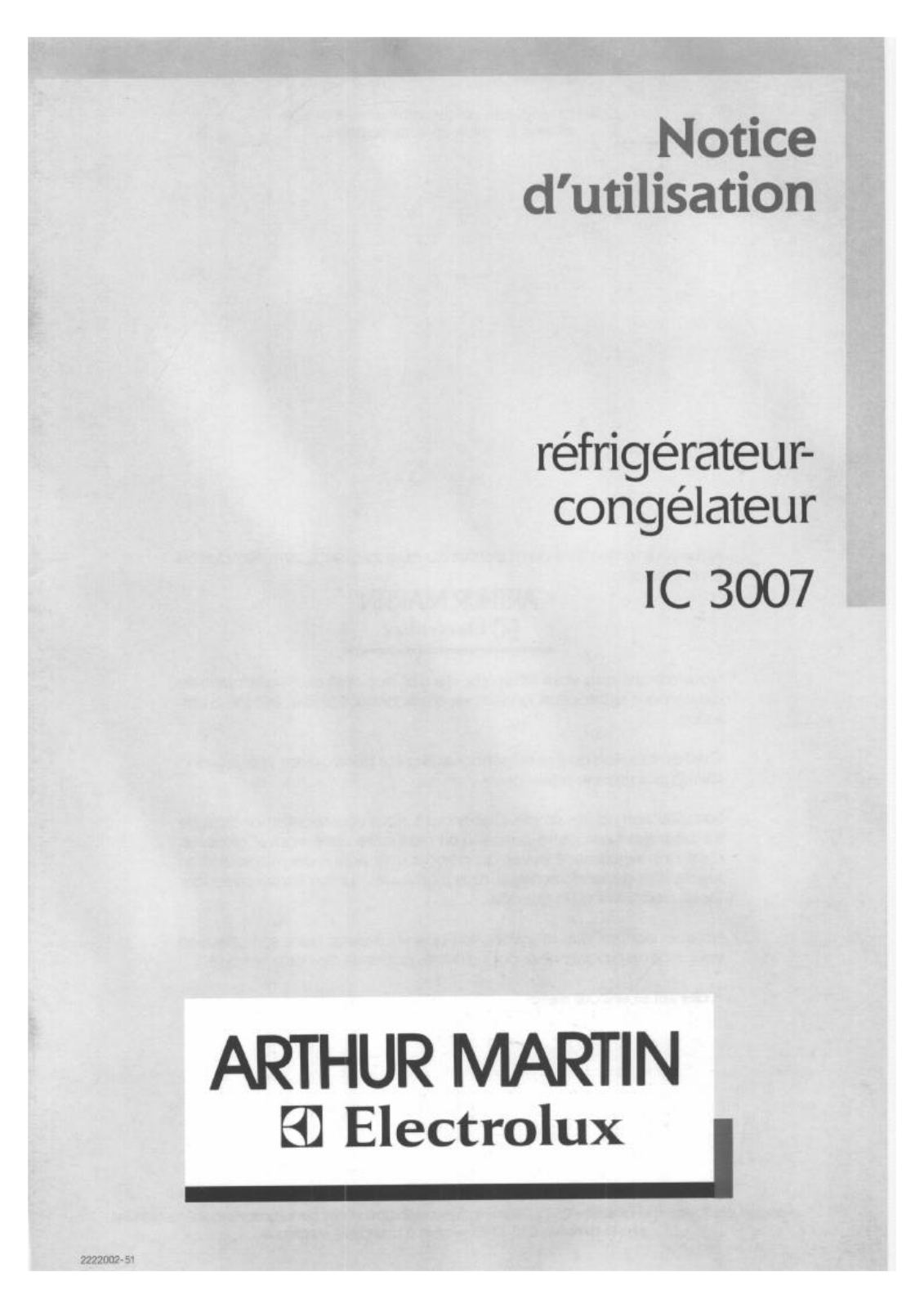 Arthur martin IC3007 User Manual