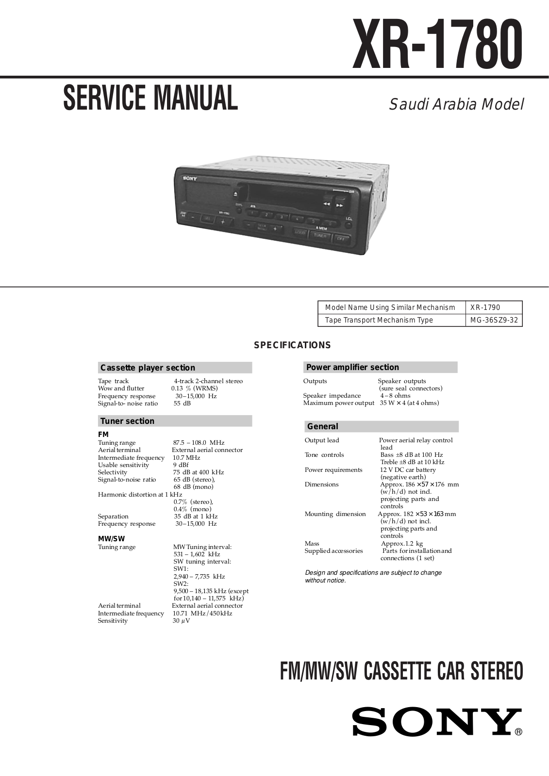 Sony XR-1780 Service manual