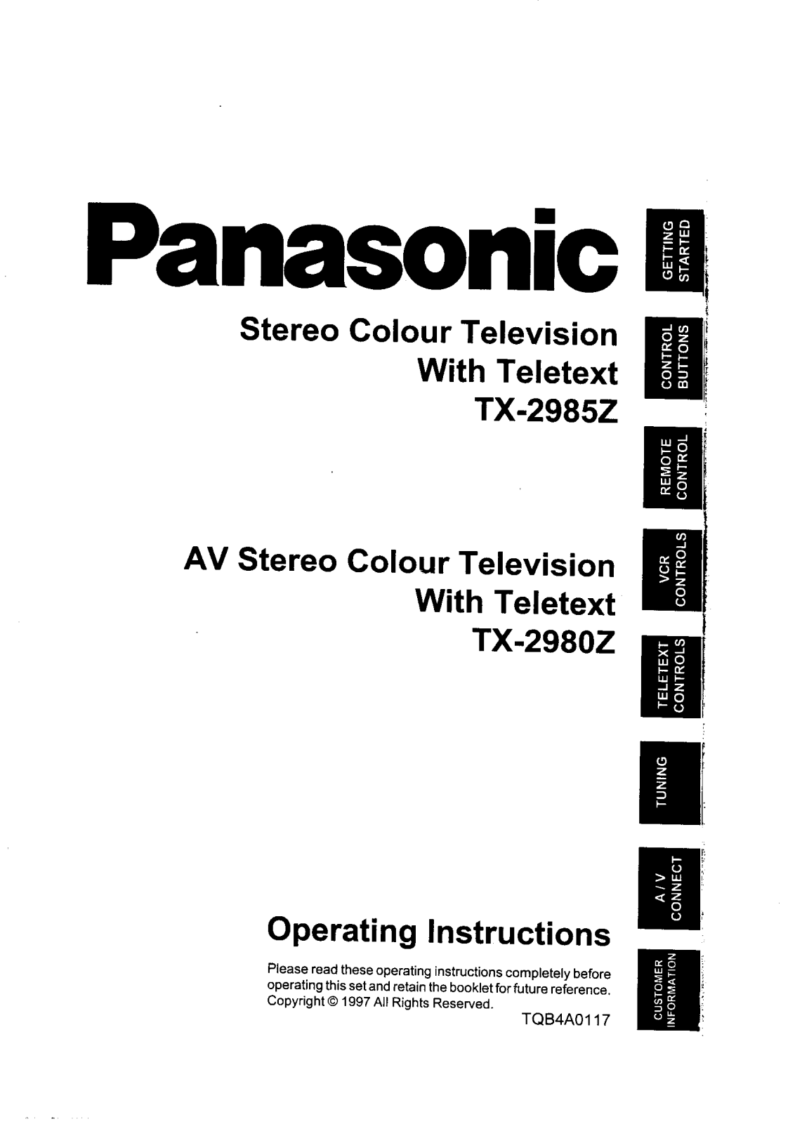 Panasonic TX-2980Z, TX-2985Z User Manual