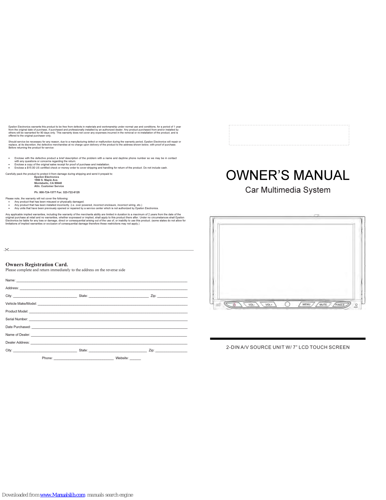 Farenheit Car Multimedia System Owner's Manual