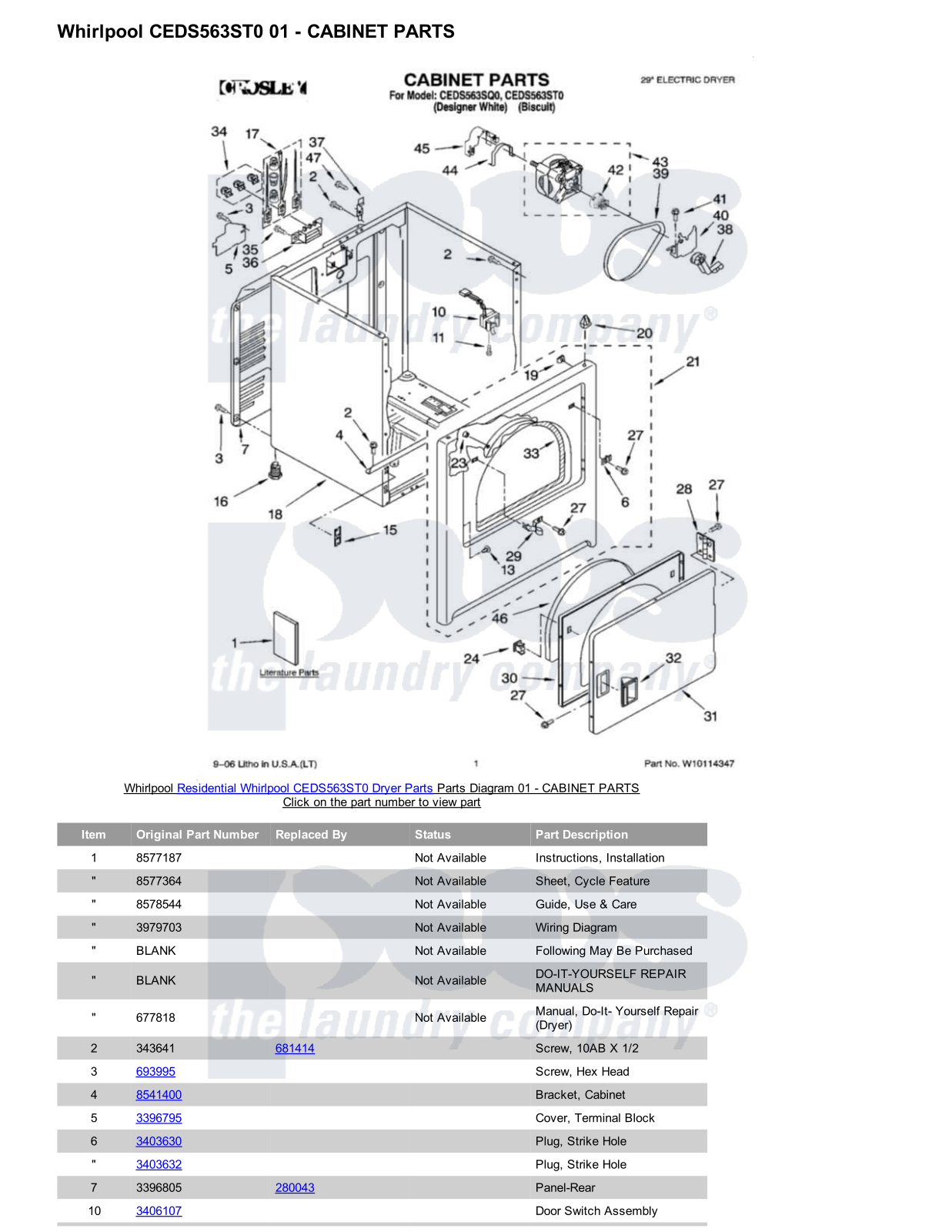 Whirlpool CEDS563ST0 Parts Diagram