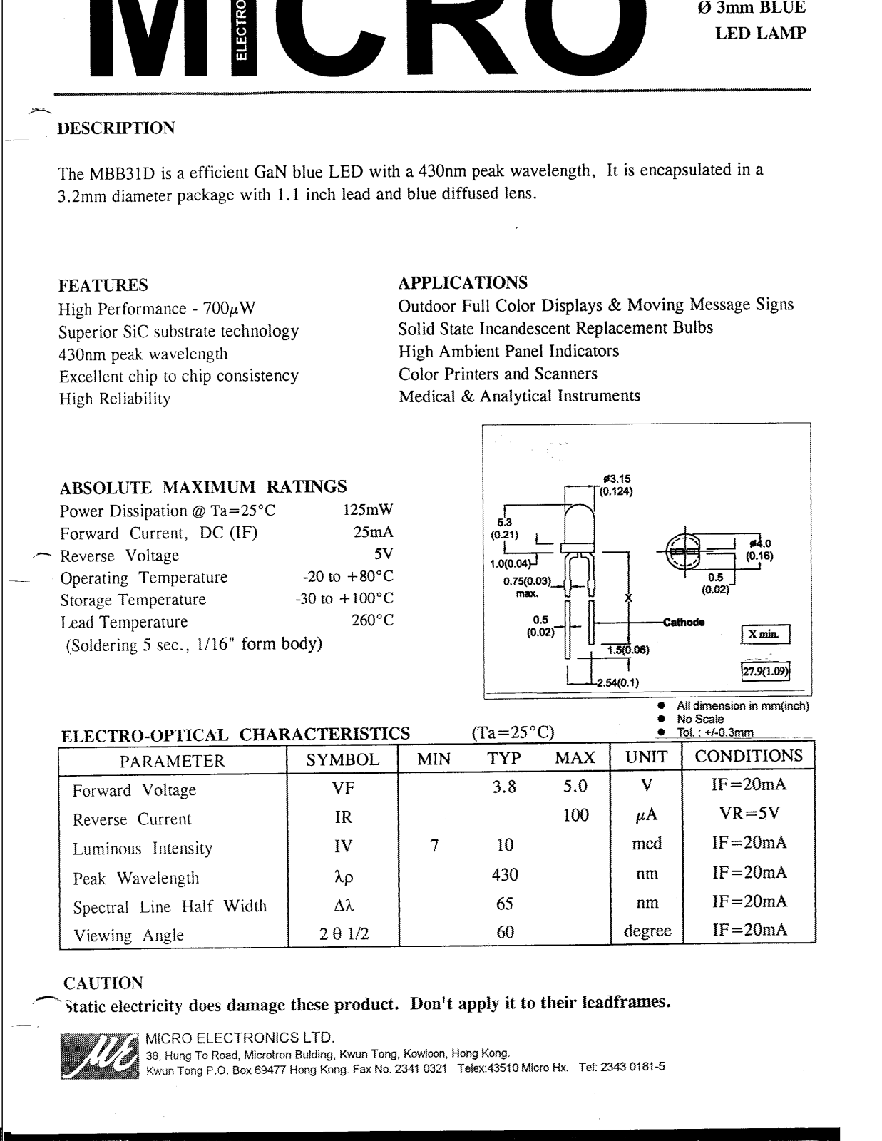 MICRO MBB31D Datasheet