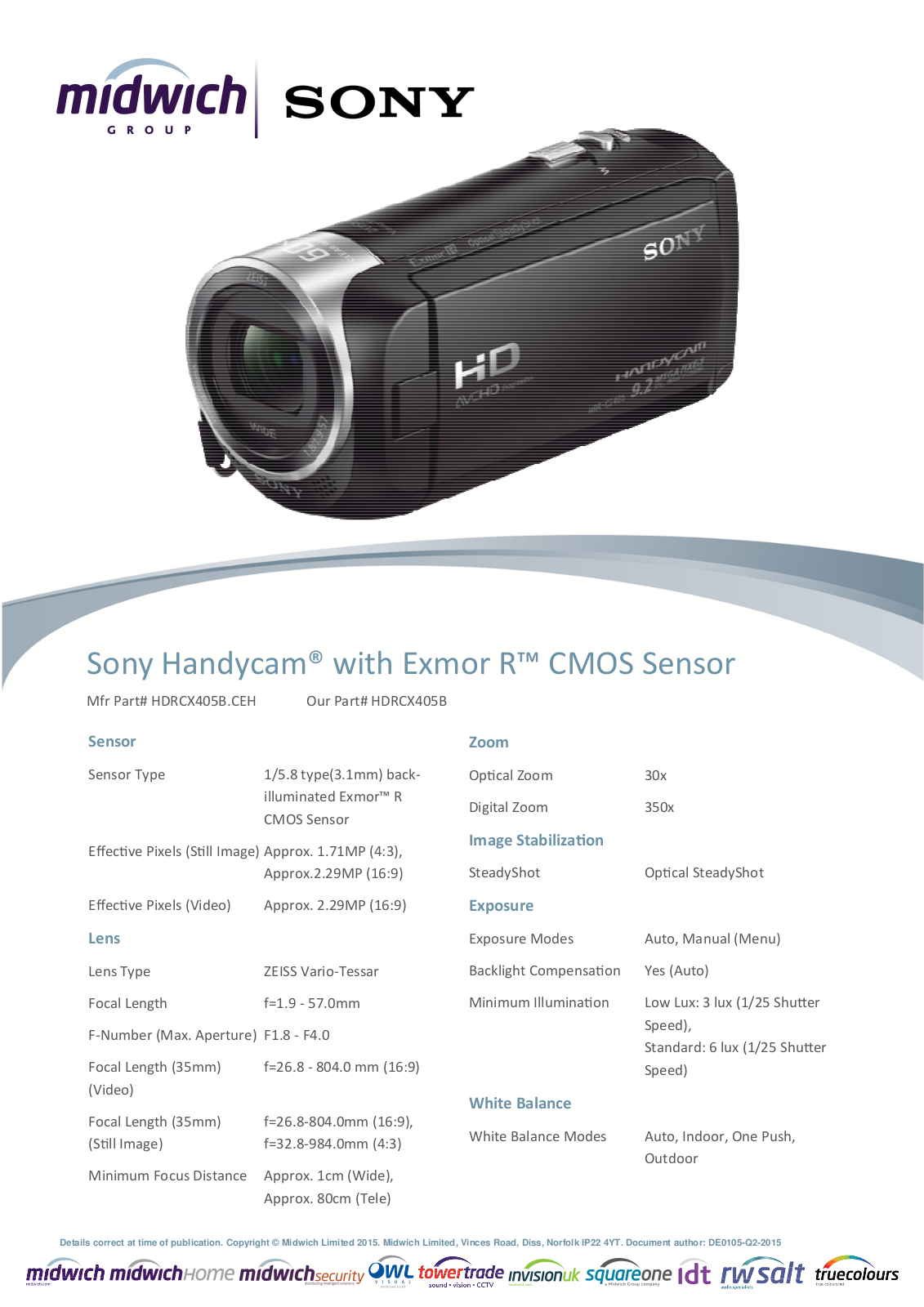 Sony HDRCX405B.CEH Datasheet