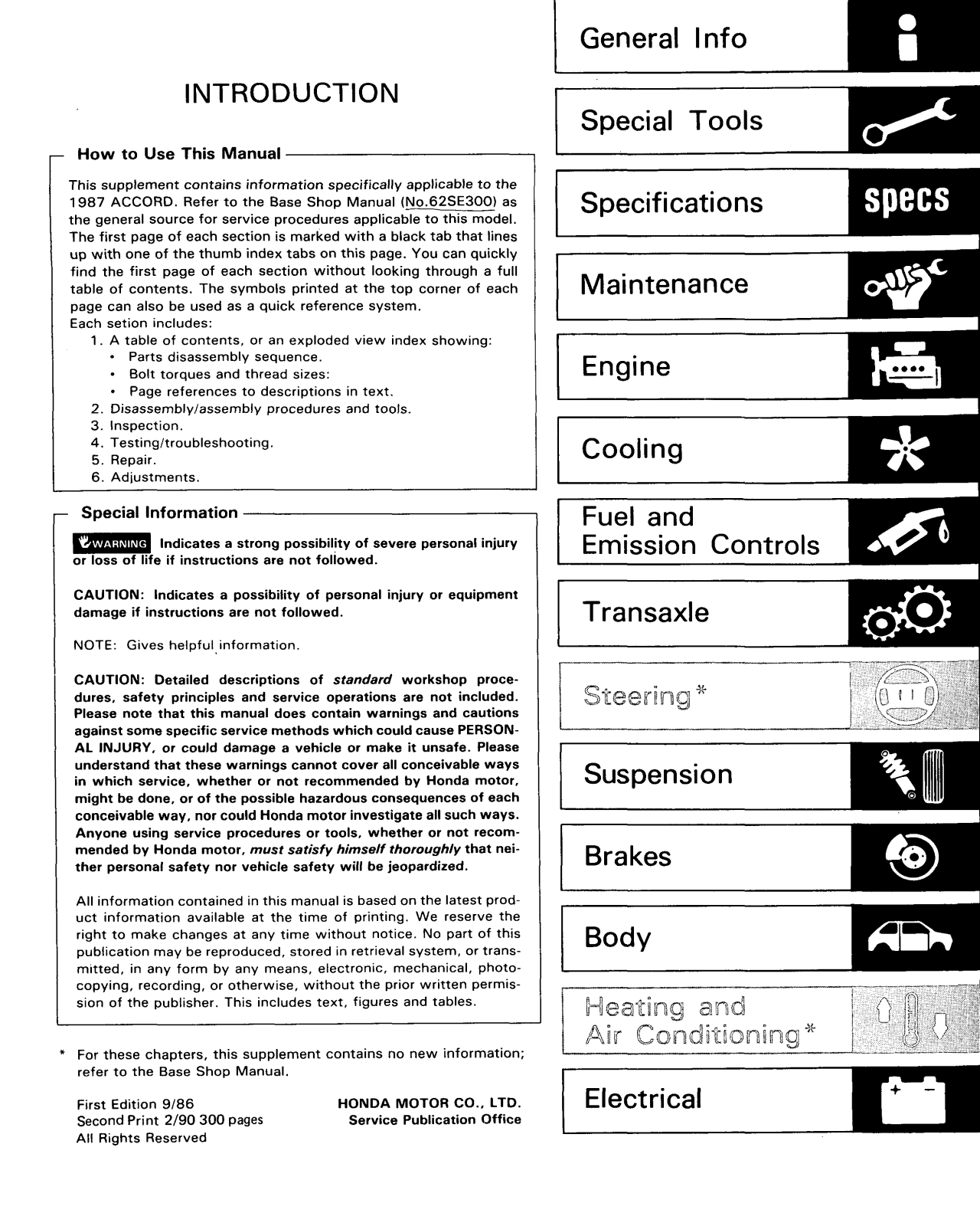 Honda Accord 1987 User Manual