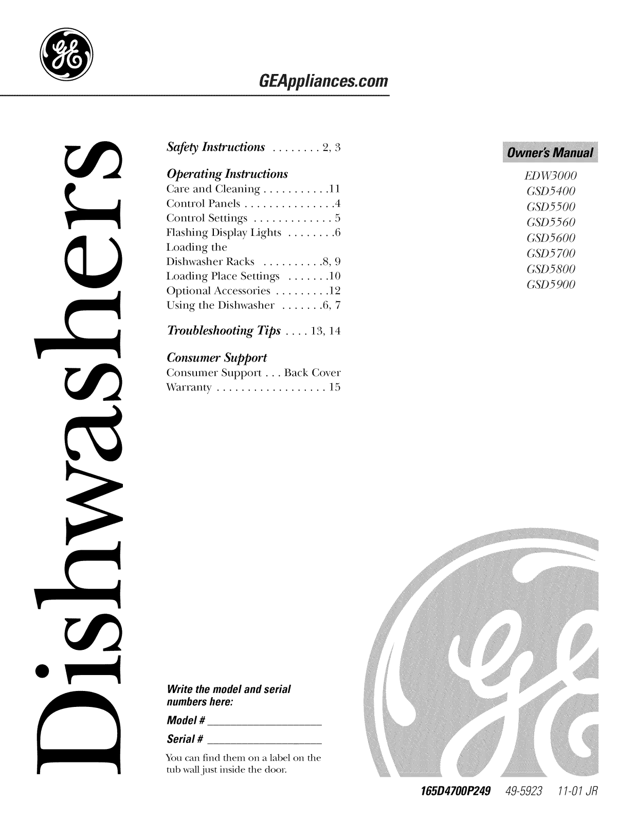 GE GSD5900G00WW, GSD5900G00CC, GSD5800G00WW, GSD5800G00BB, GSD5700G00WW Owner’s Manual