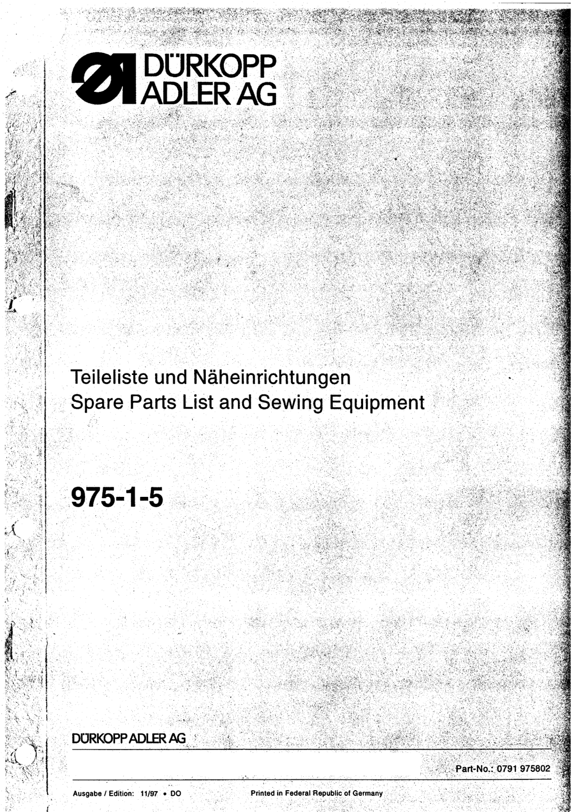 Dürkopp Adler 975-1-5 Parts List