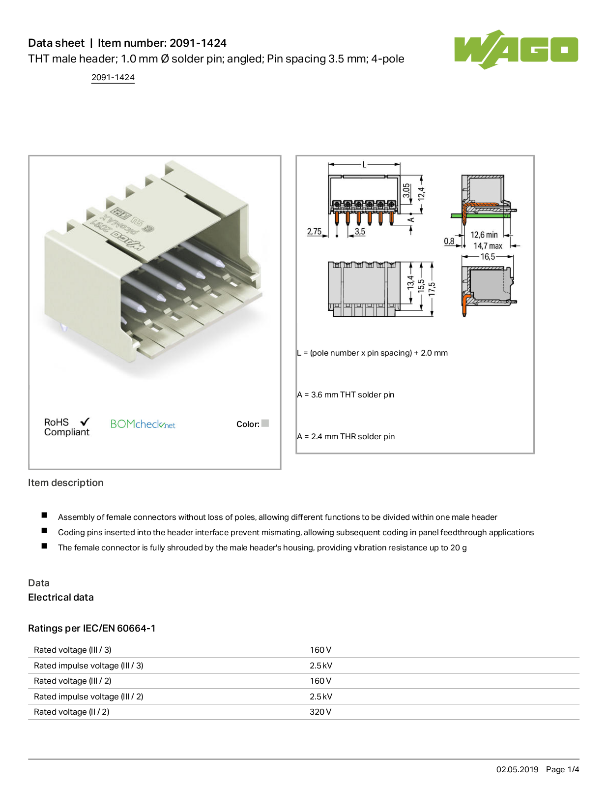 Wago 2091-1424 Data Sheet