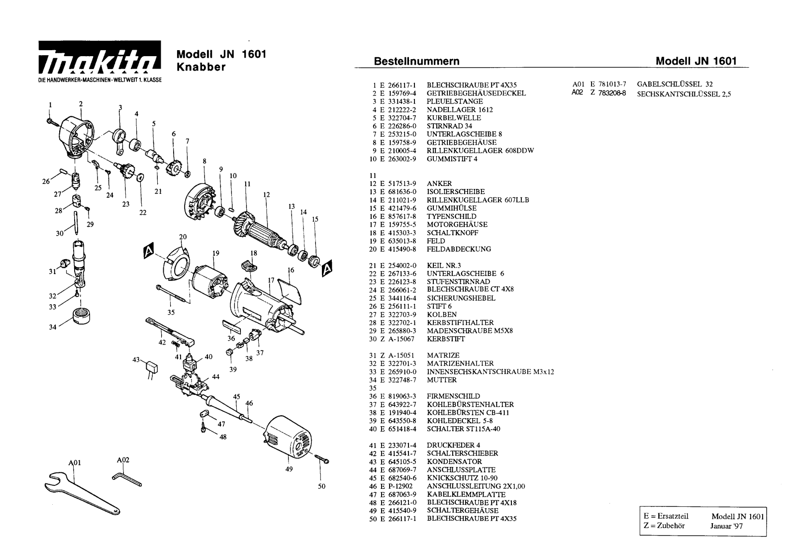 Makita JN1601 REMPLACEMENT PARTS