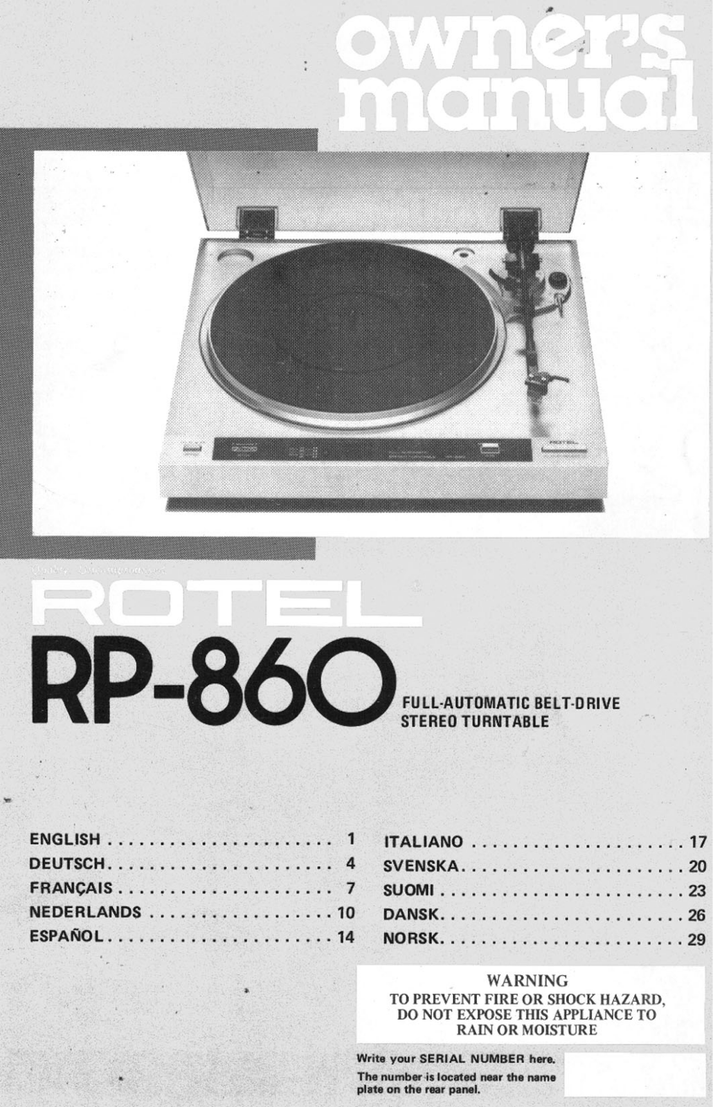 Rotel RP-860 User Manual