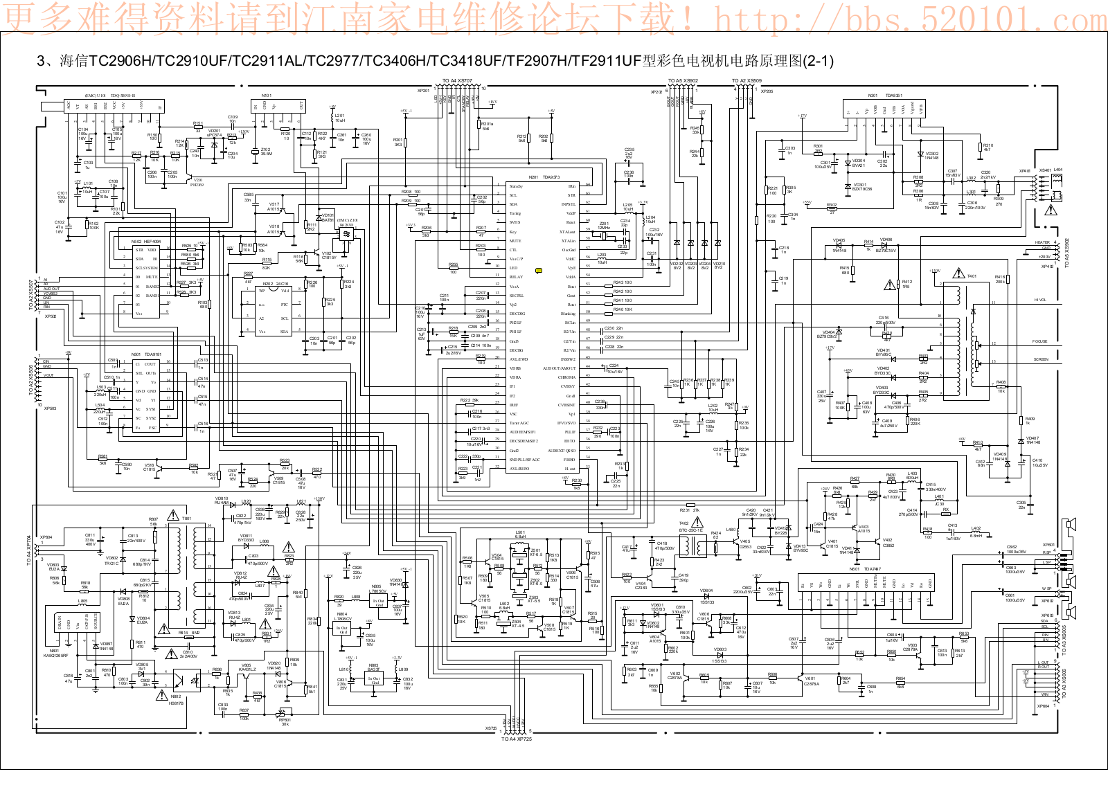 Hisense TC2906H, TC2910UF, TC2911AL, TC2977, TC3406H Schematic