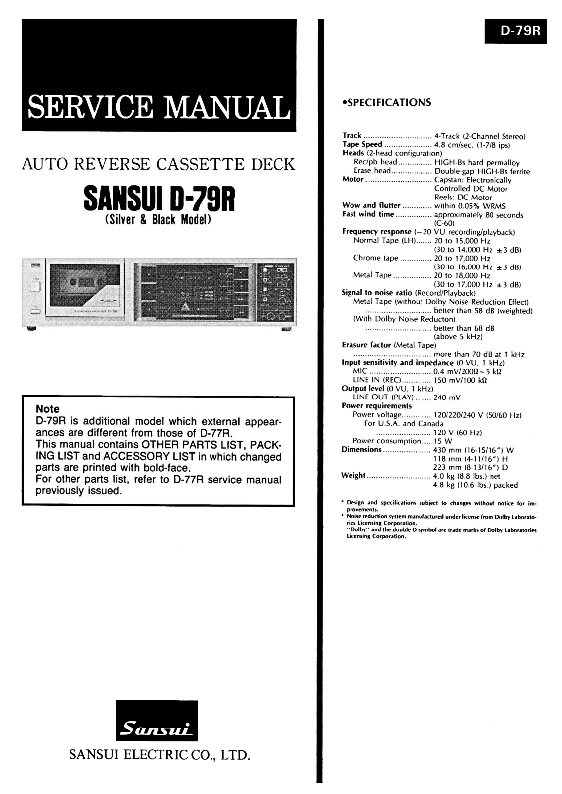 Sansui D-79-R Service Manual