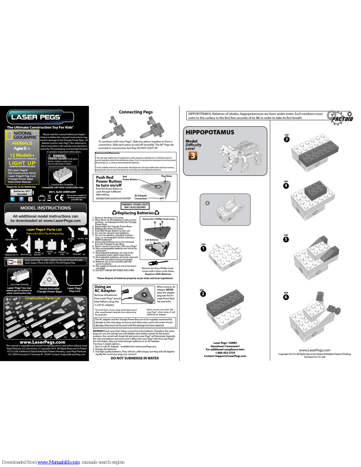 Laser Pegs Hippopotamus Assembly Instruction Manual