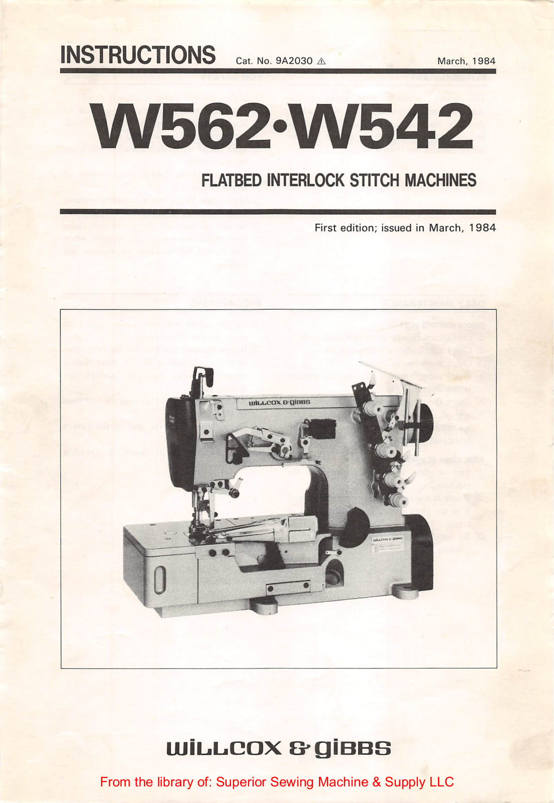 Pegasus W542, W562 Instruction Manual