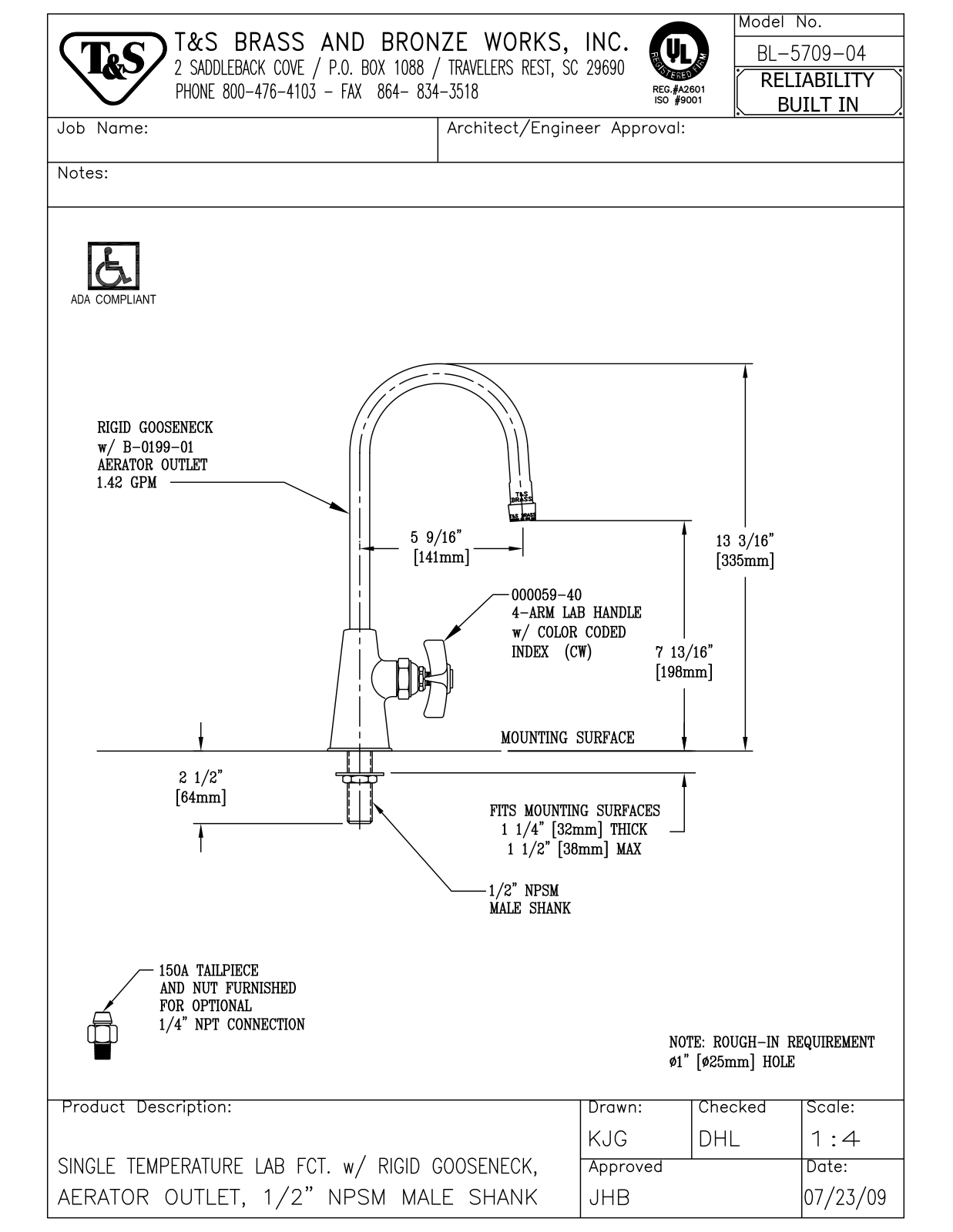 T & S Brass & Bronze Works BL-5709-04 General Manual