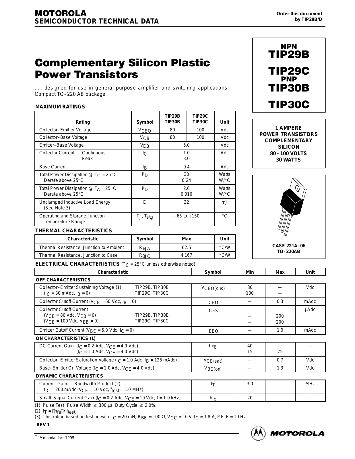 Motorola TIP29B, TIP29C, TIP30C, TIP30B Datasheet