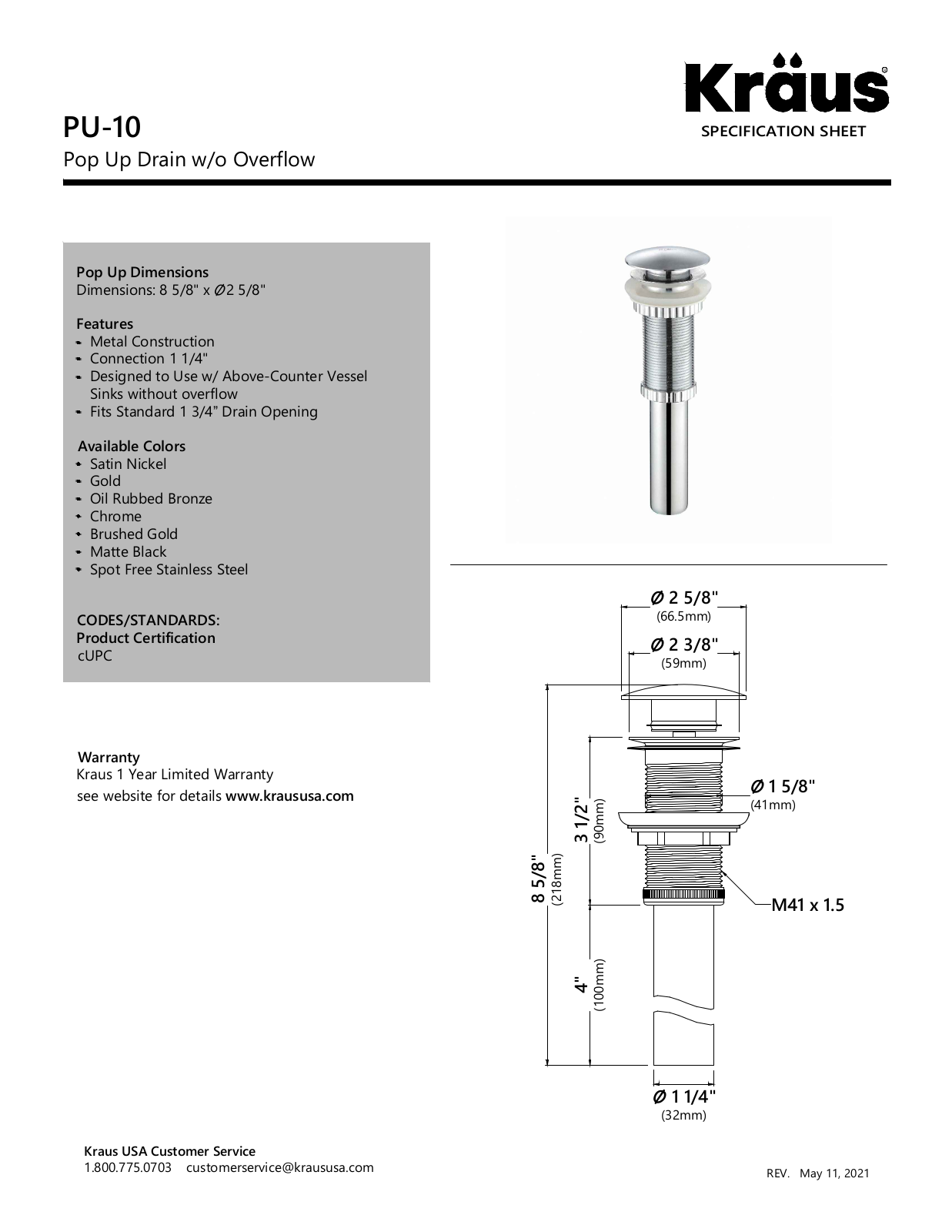 Kraus KUS10512 Specifications - ManualMachine.com