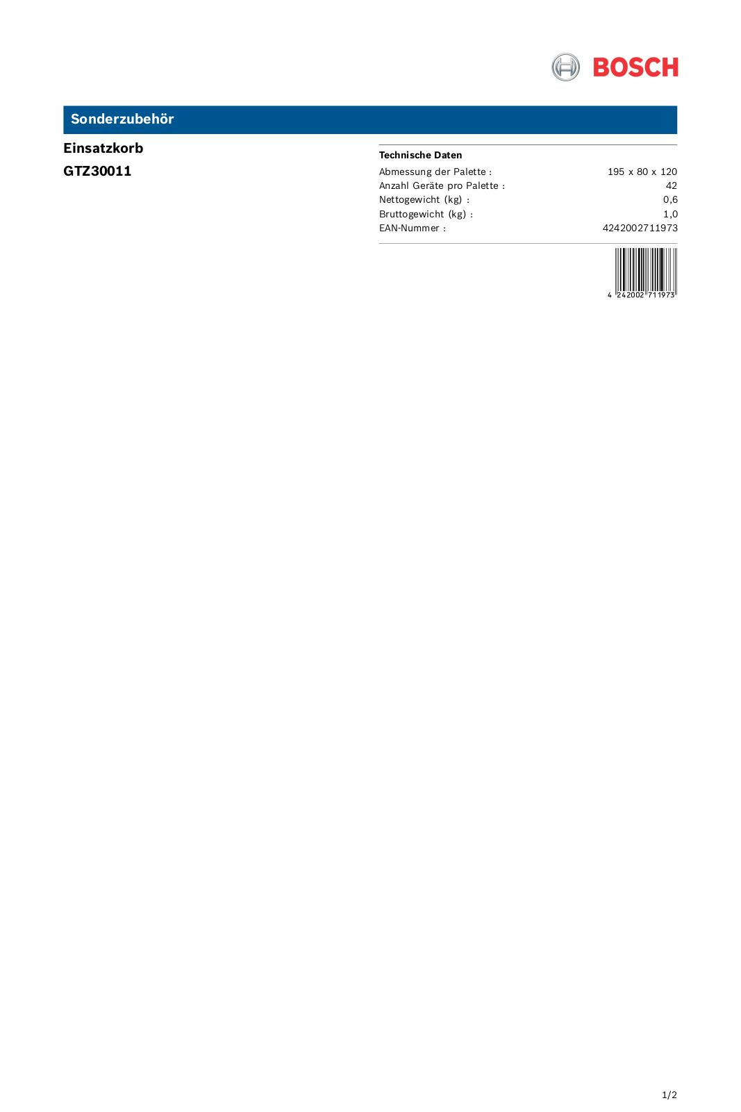 Bosch GTZ30011 User Manual