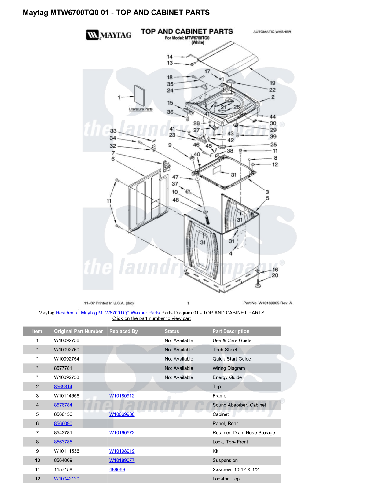 Maytag MTW6700TQ0 Parts Diagram