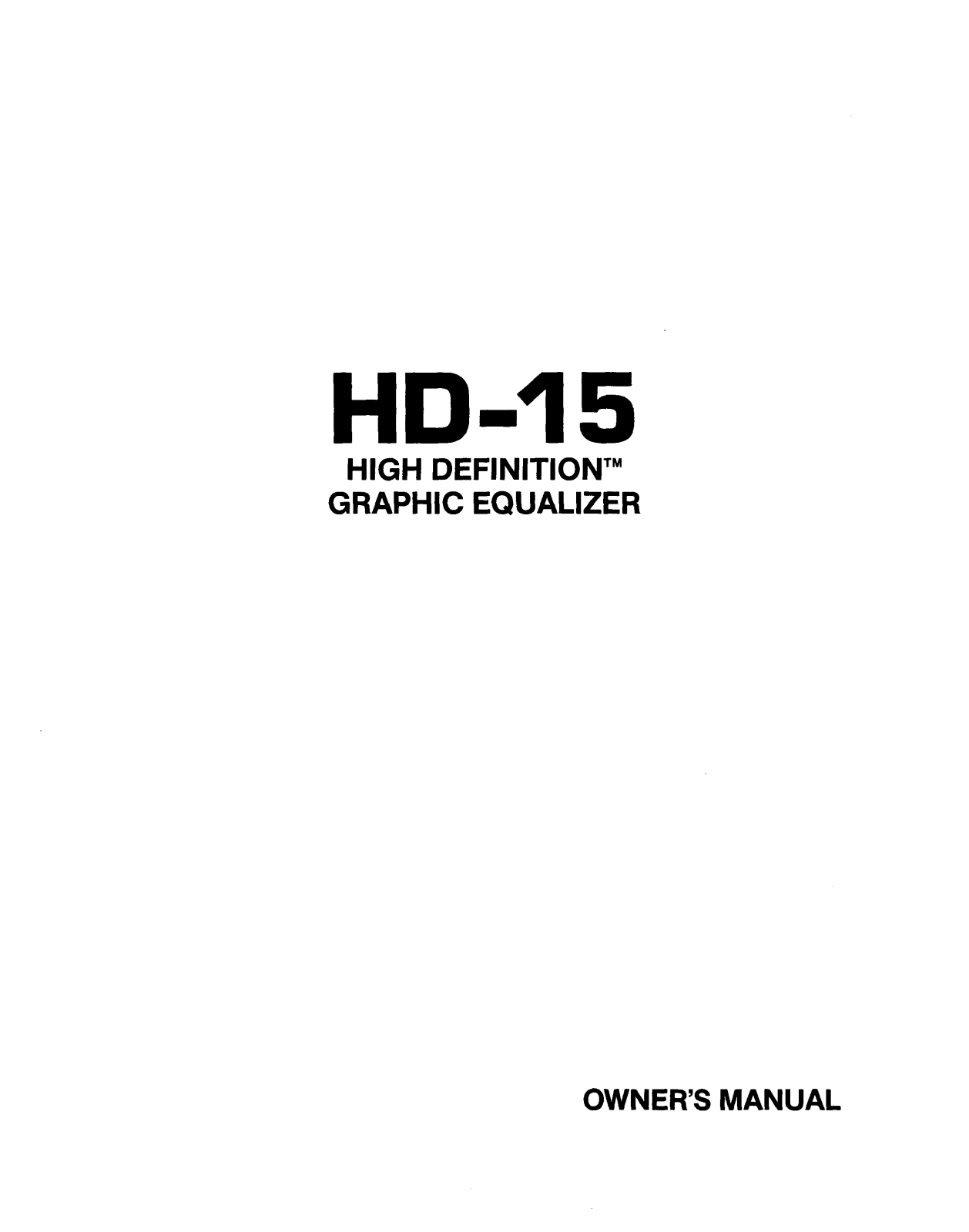 Applied Research and Technology (ART) HD-15 Owner's Manual