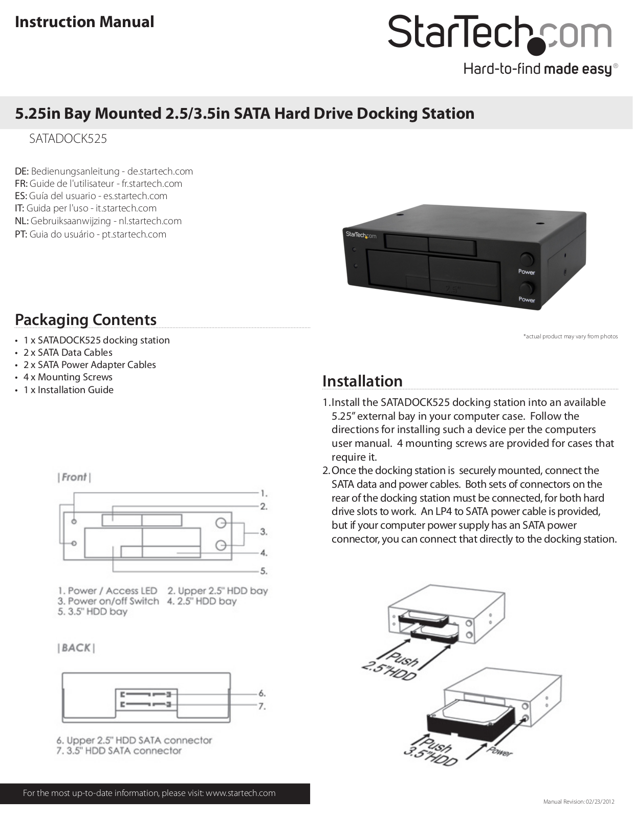 StarTech.com SATADOCK525 User Manual