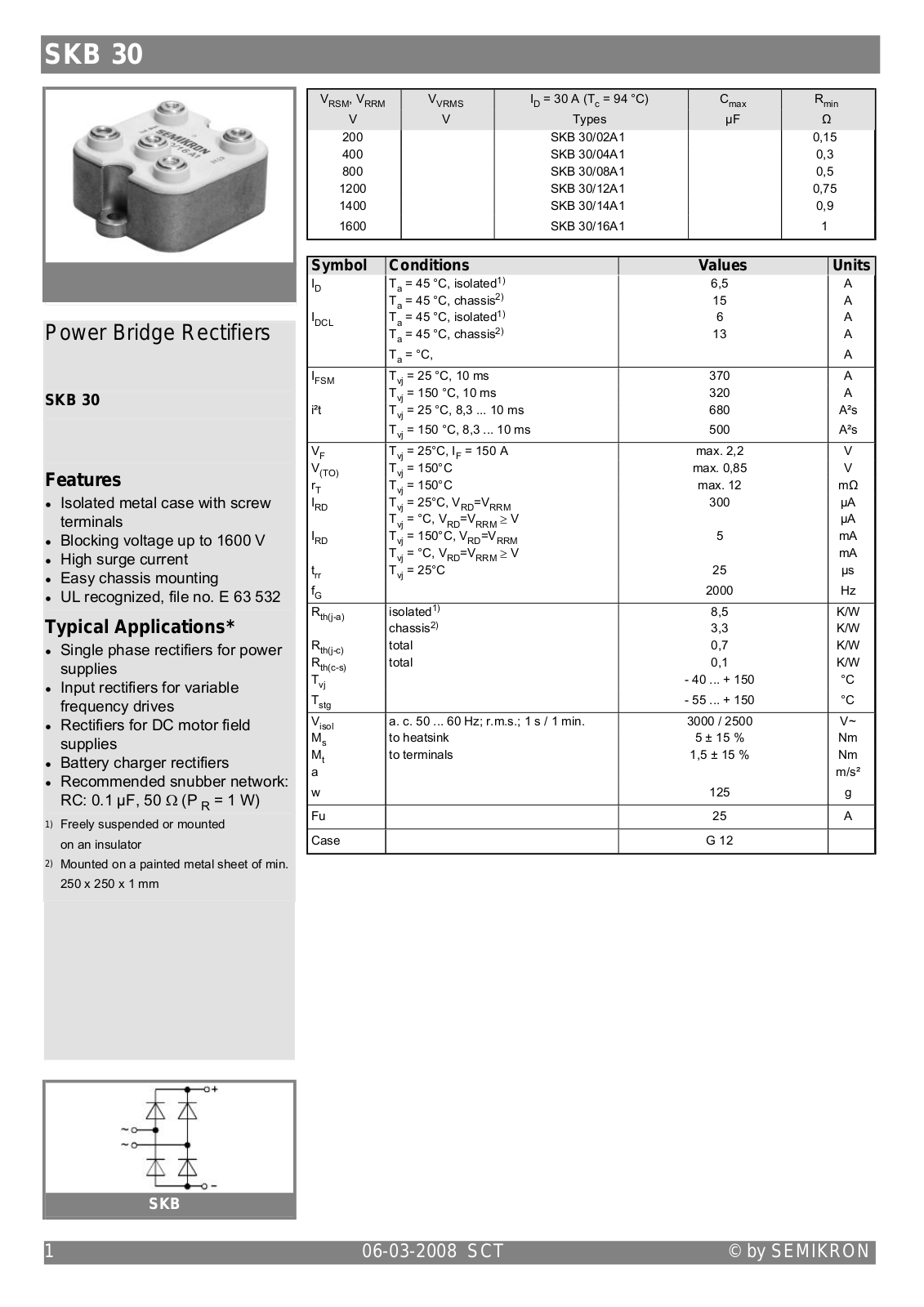 Datasheet SKB30/08A1 Specification - ManualMachine.com