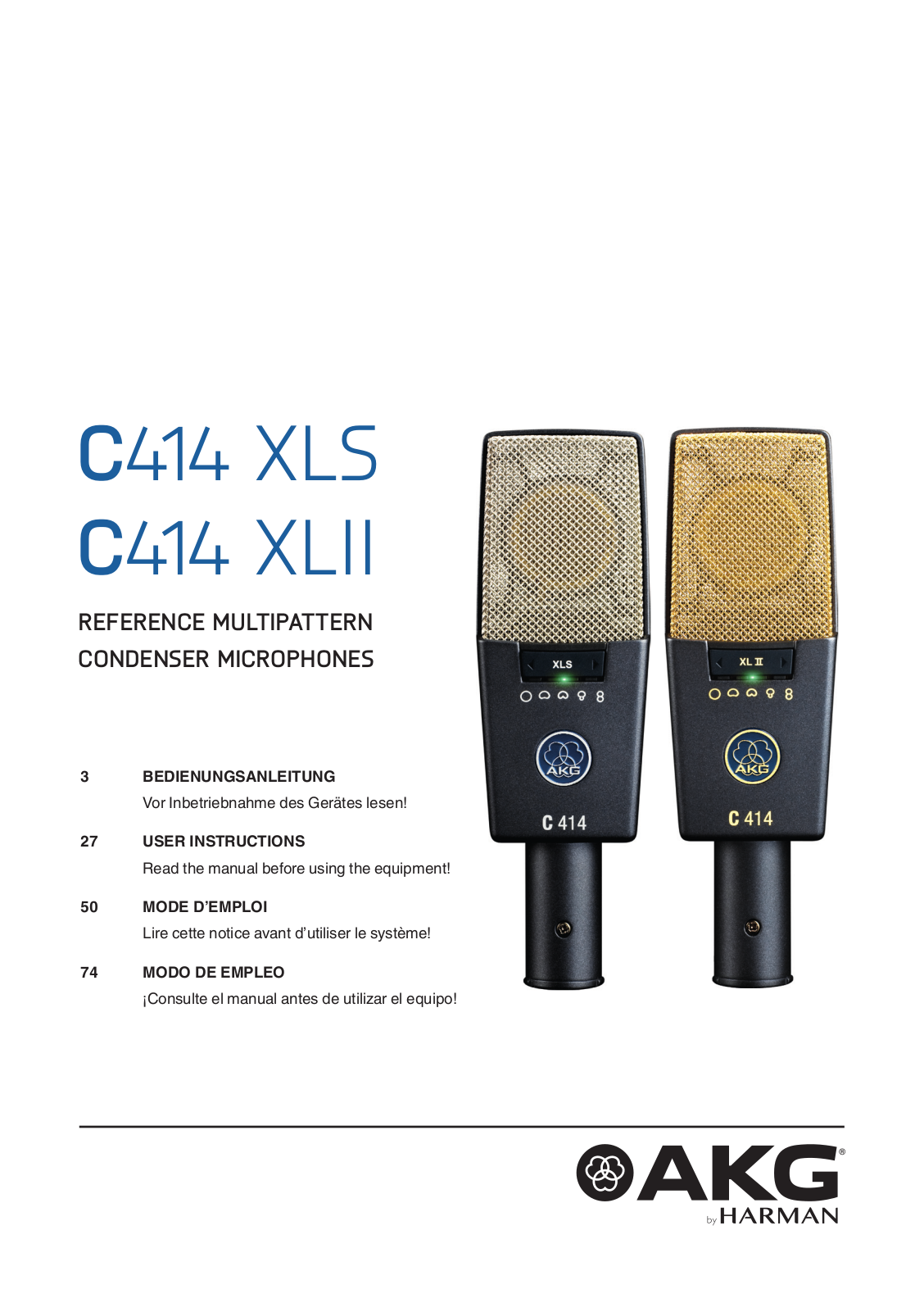 AKG Acoustics C414 XLS, C414 XLII USER INSTRUCTIONS