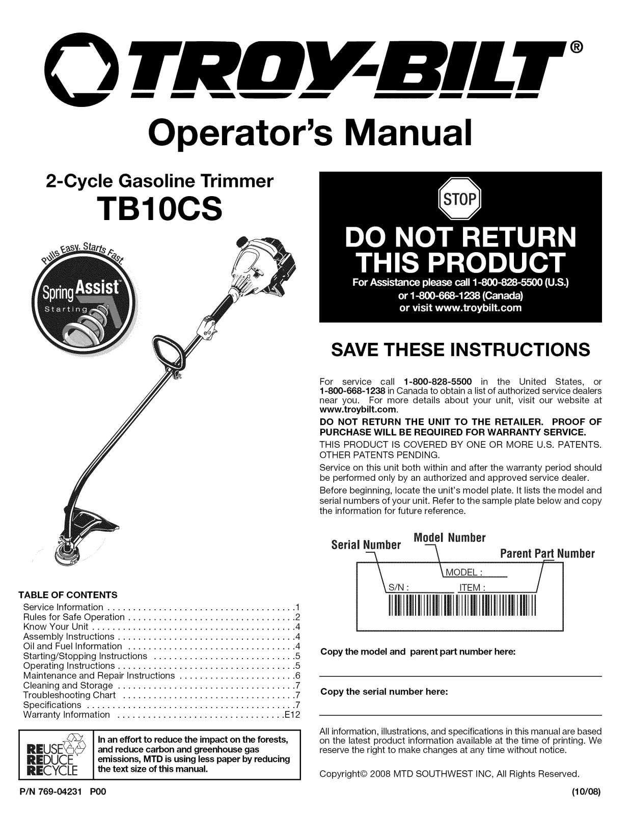 Ace 7106438 Owner’s Manual