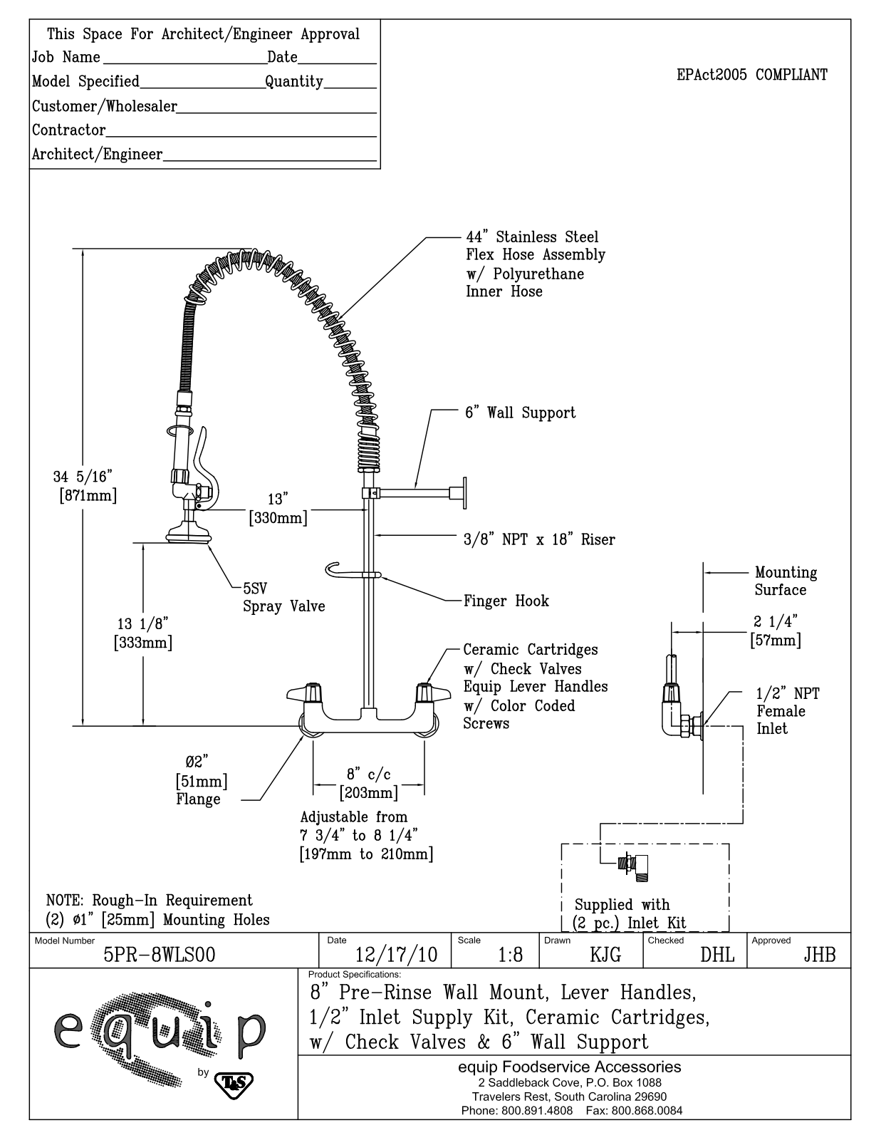 T&S Brass 5PR-8WLS00 User Manual