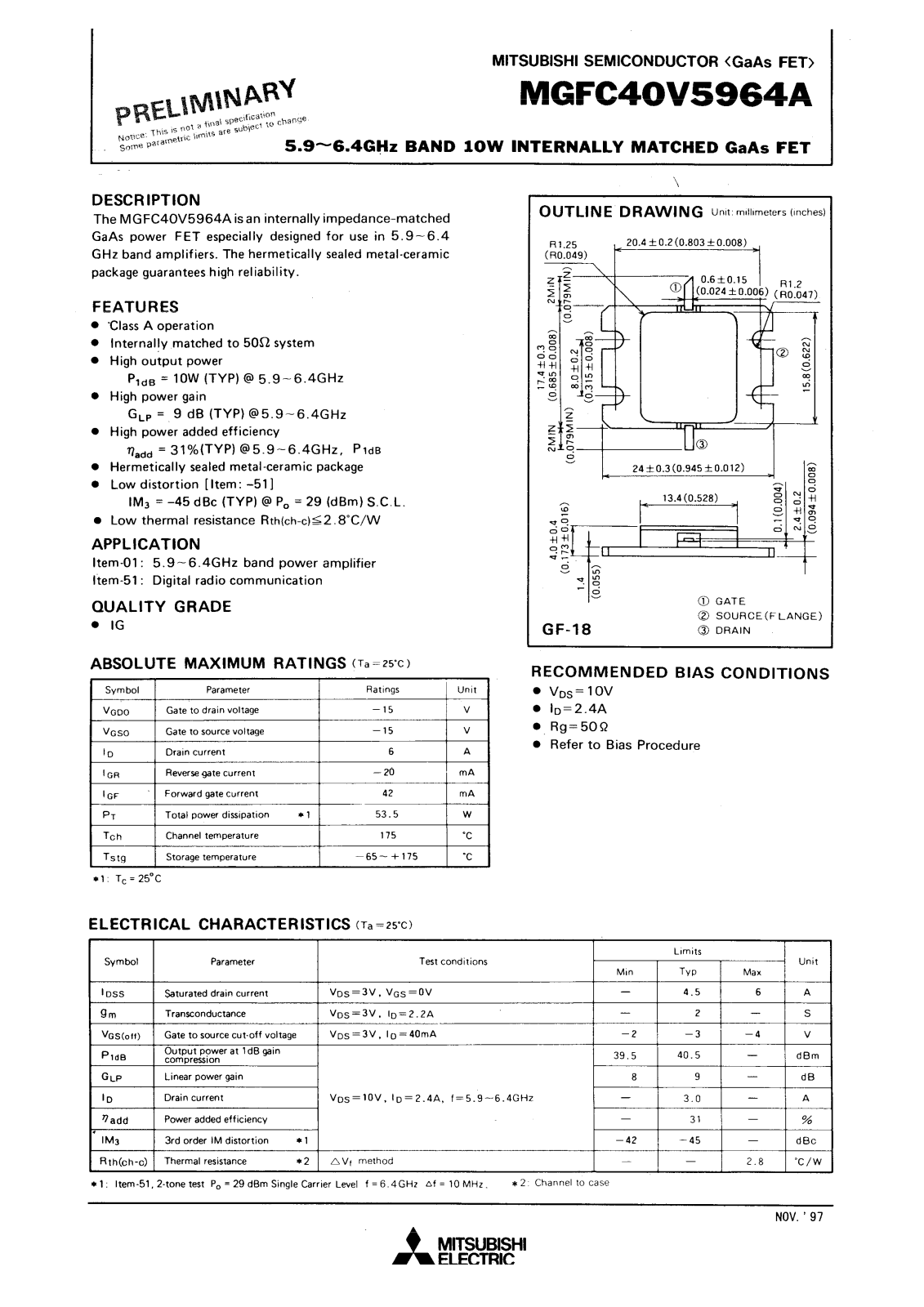 Mitsubishi MGFC40V5964A Datasheet