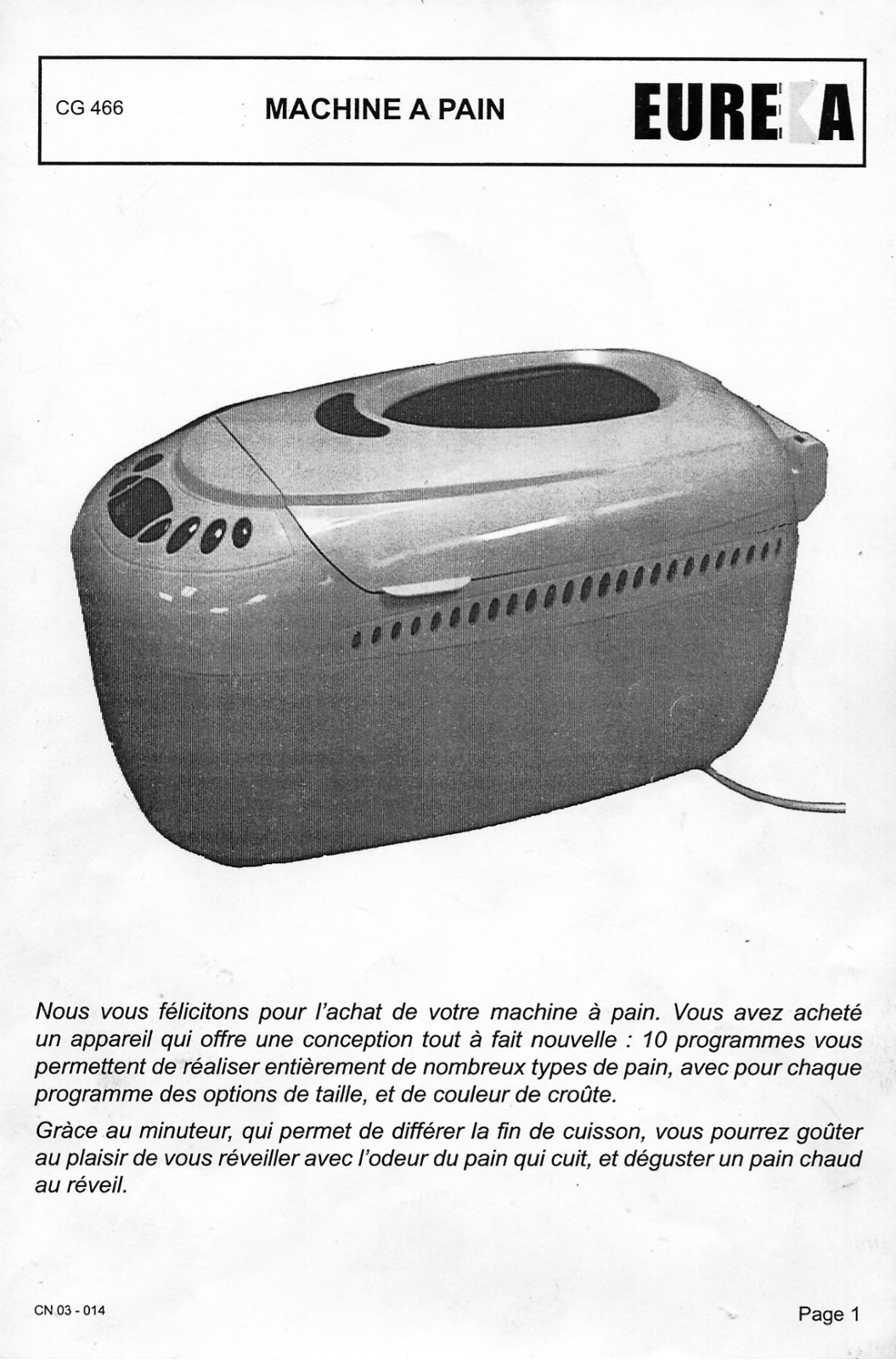 EUREKA CG466, XBM-438 User Manual