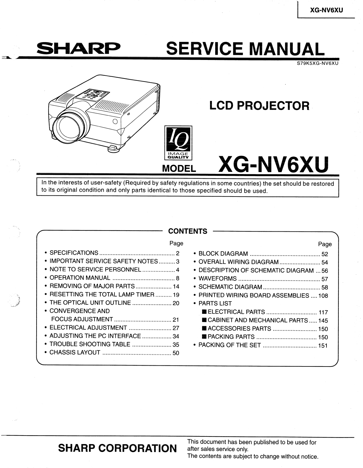 Sharp XG-NV6XU Service Manual