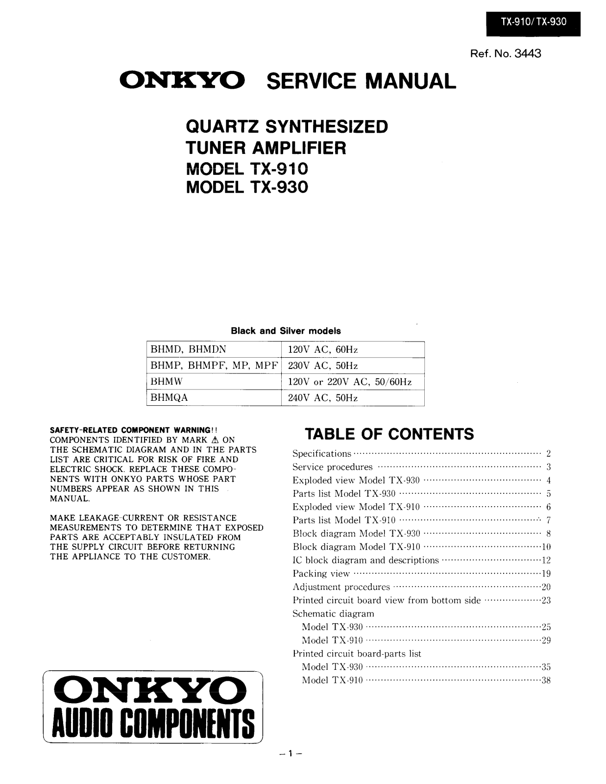 Onkyo TX-910, TX-930 Service manual