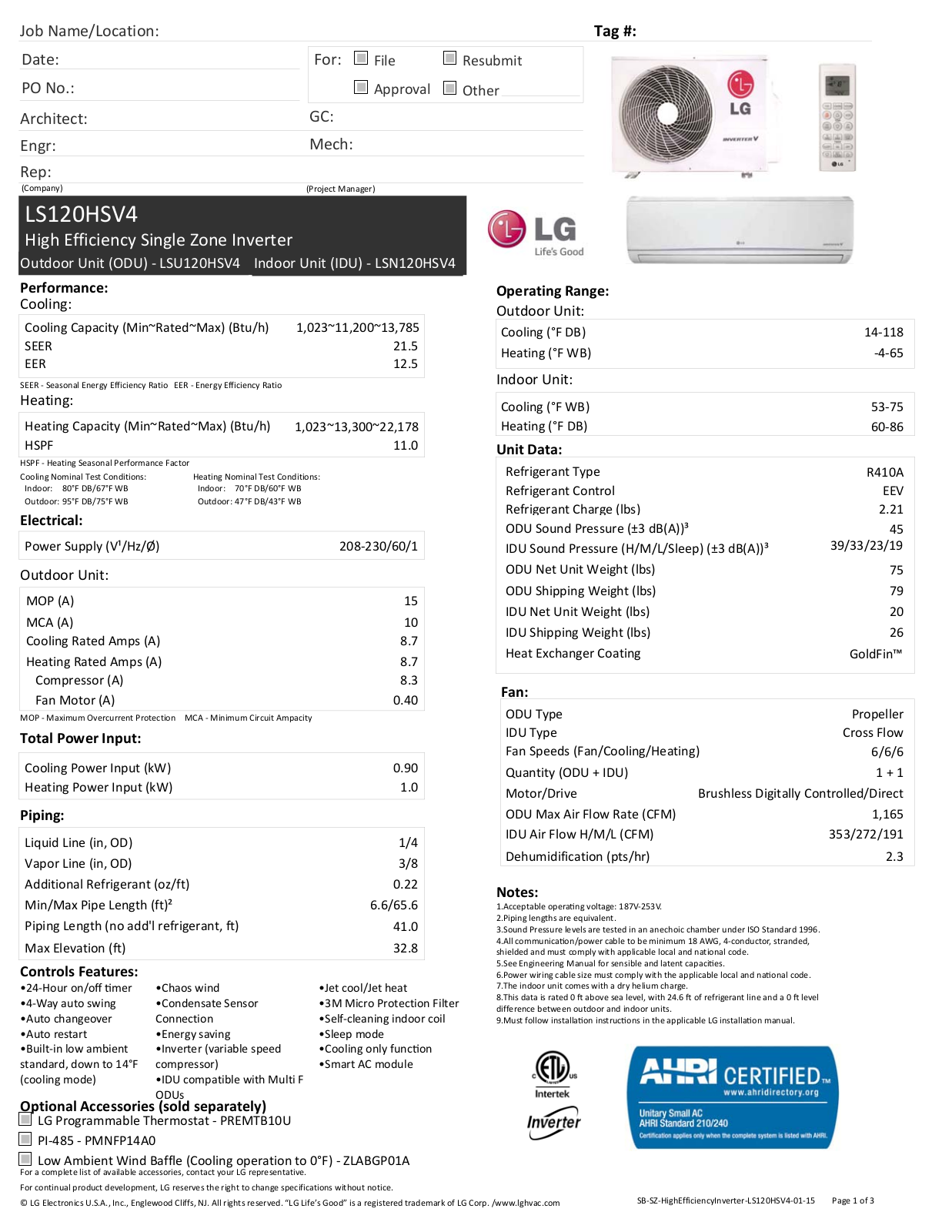 LG LSU120HSV4 User Manual